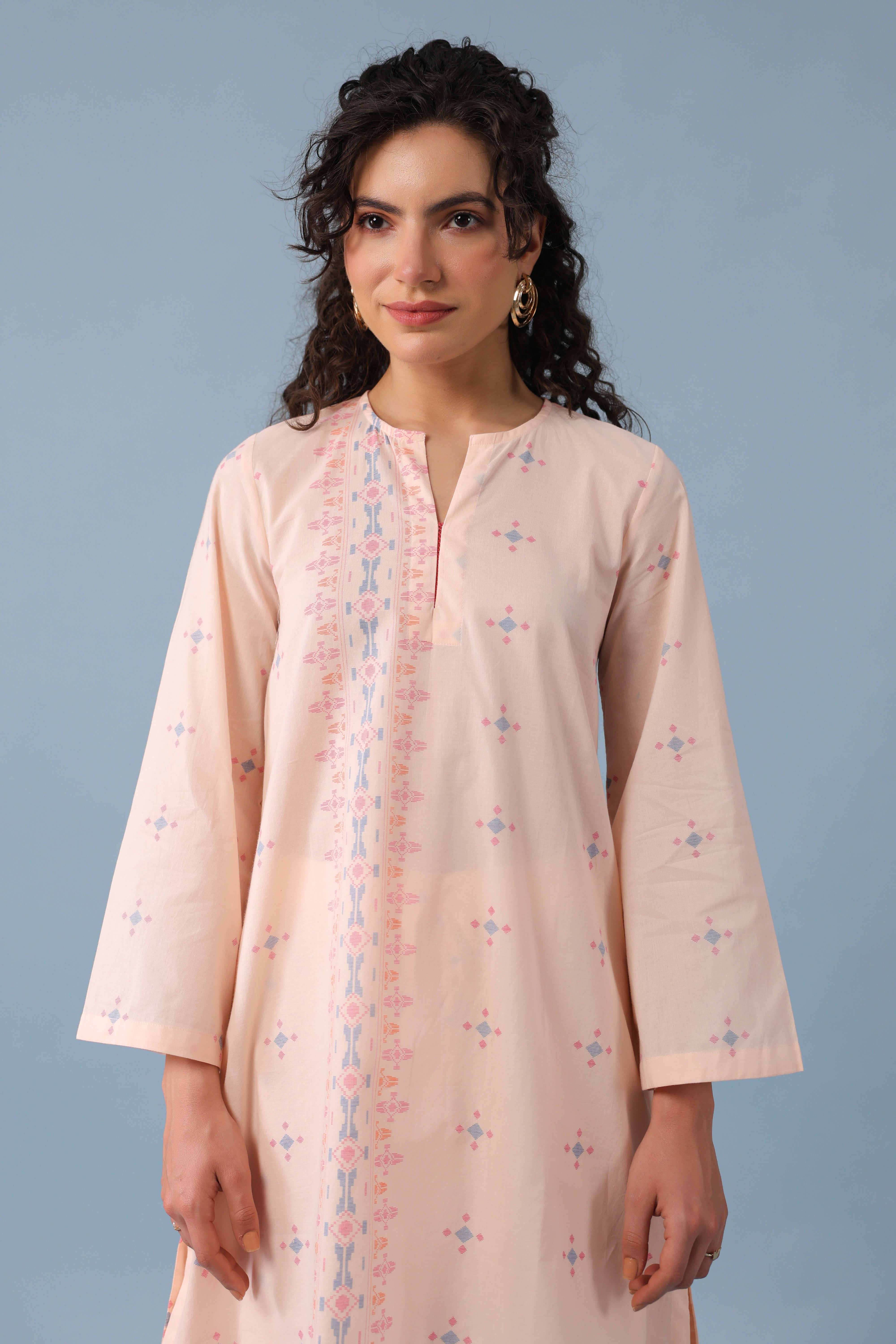 Bell Sleeve Short Kurta–Peach