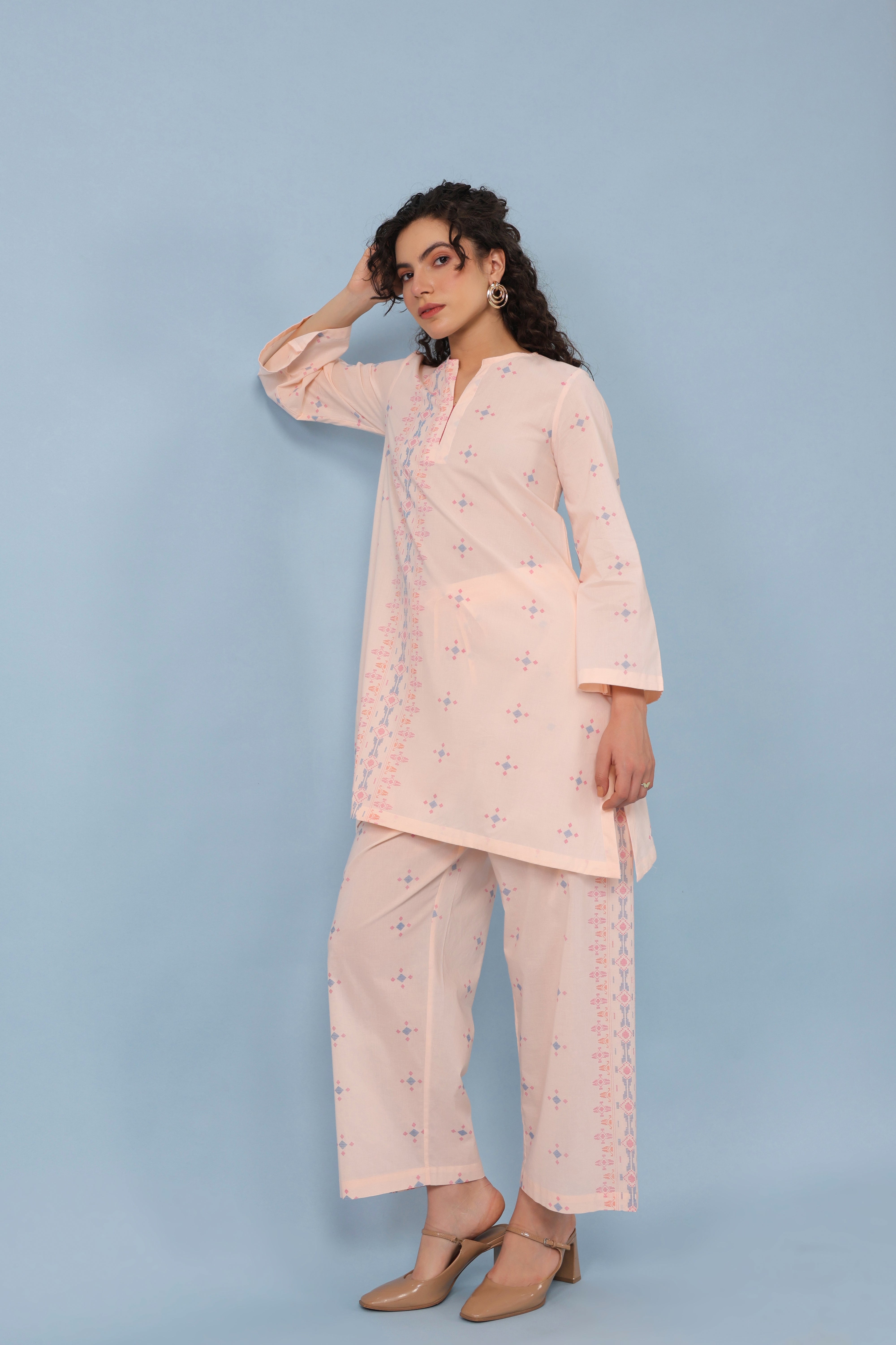 Bell Sleeve Short Kurta–Peach