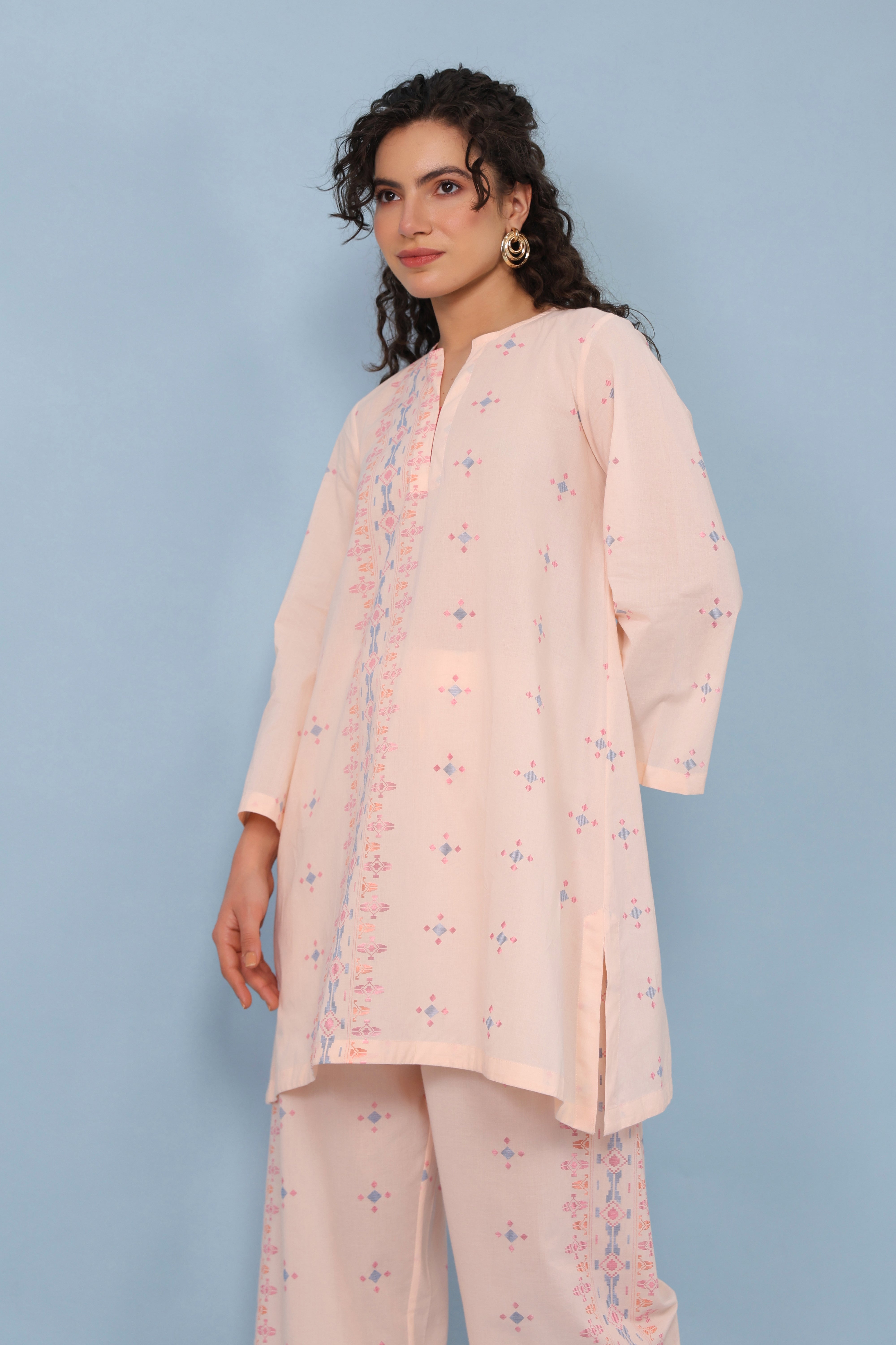 Bell Sleeve Short Kurta–Peach