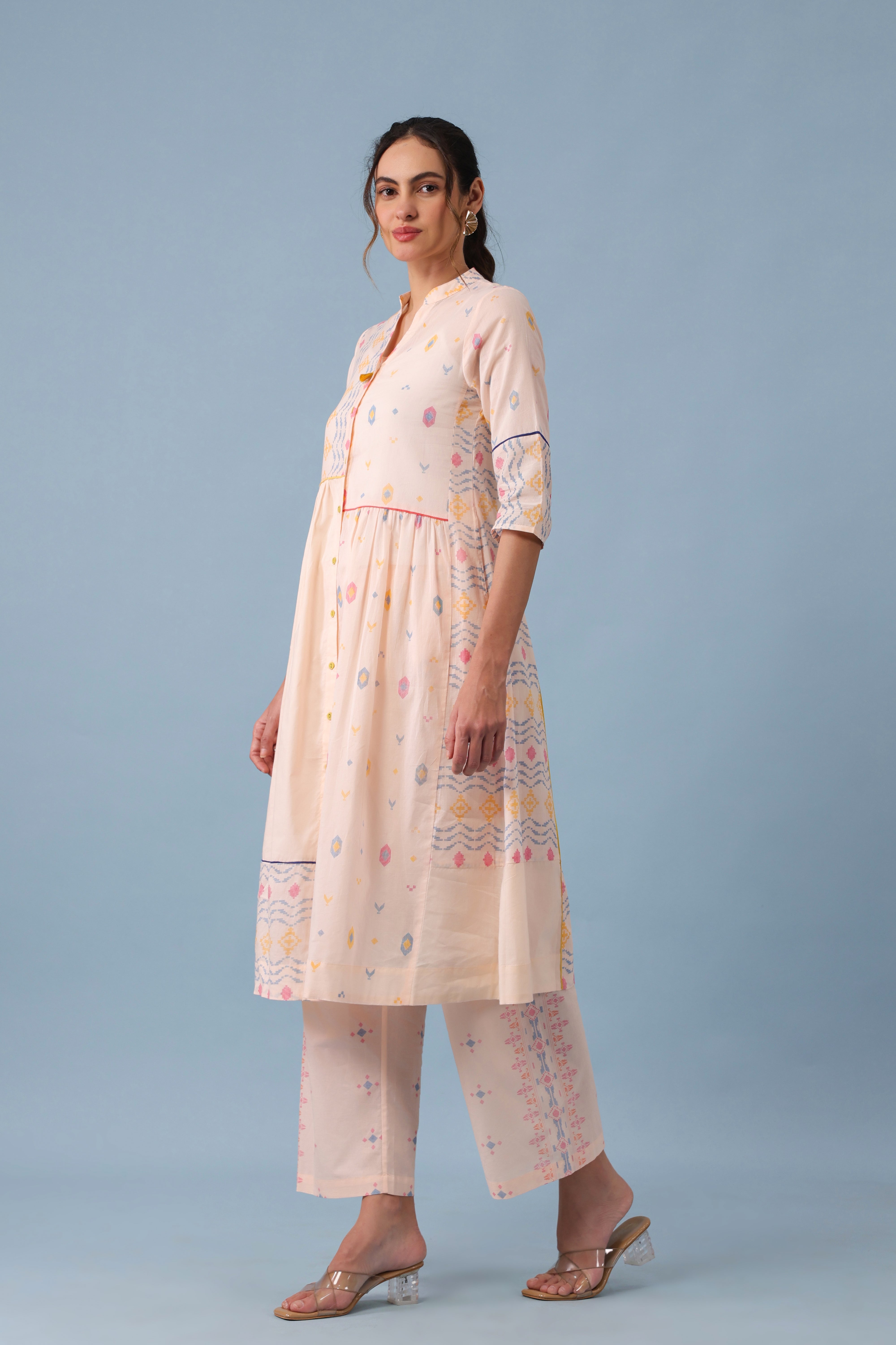 Front Open Patch Kurta–Peach