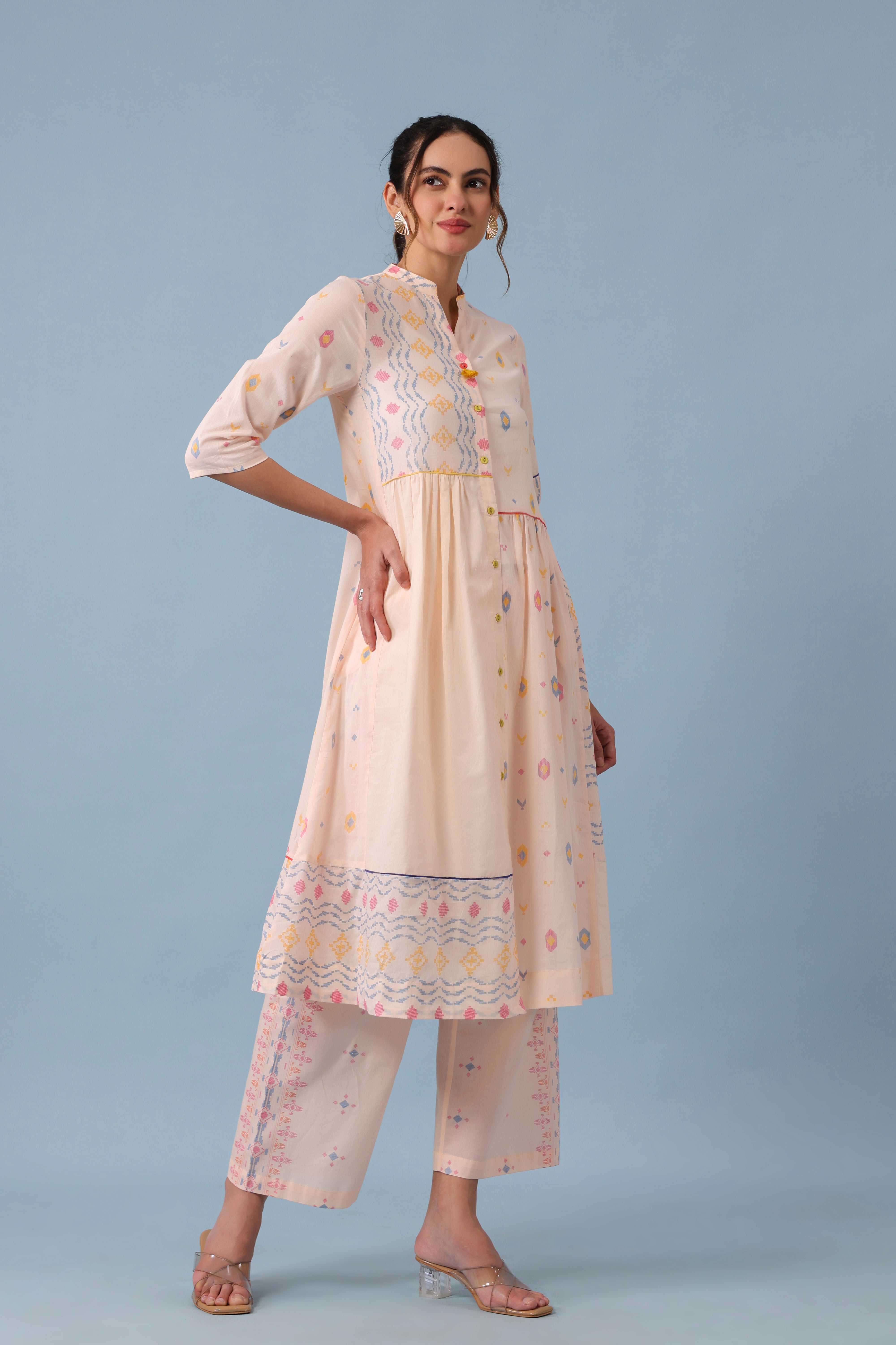 Front Open Patch Kurta–Peach