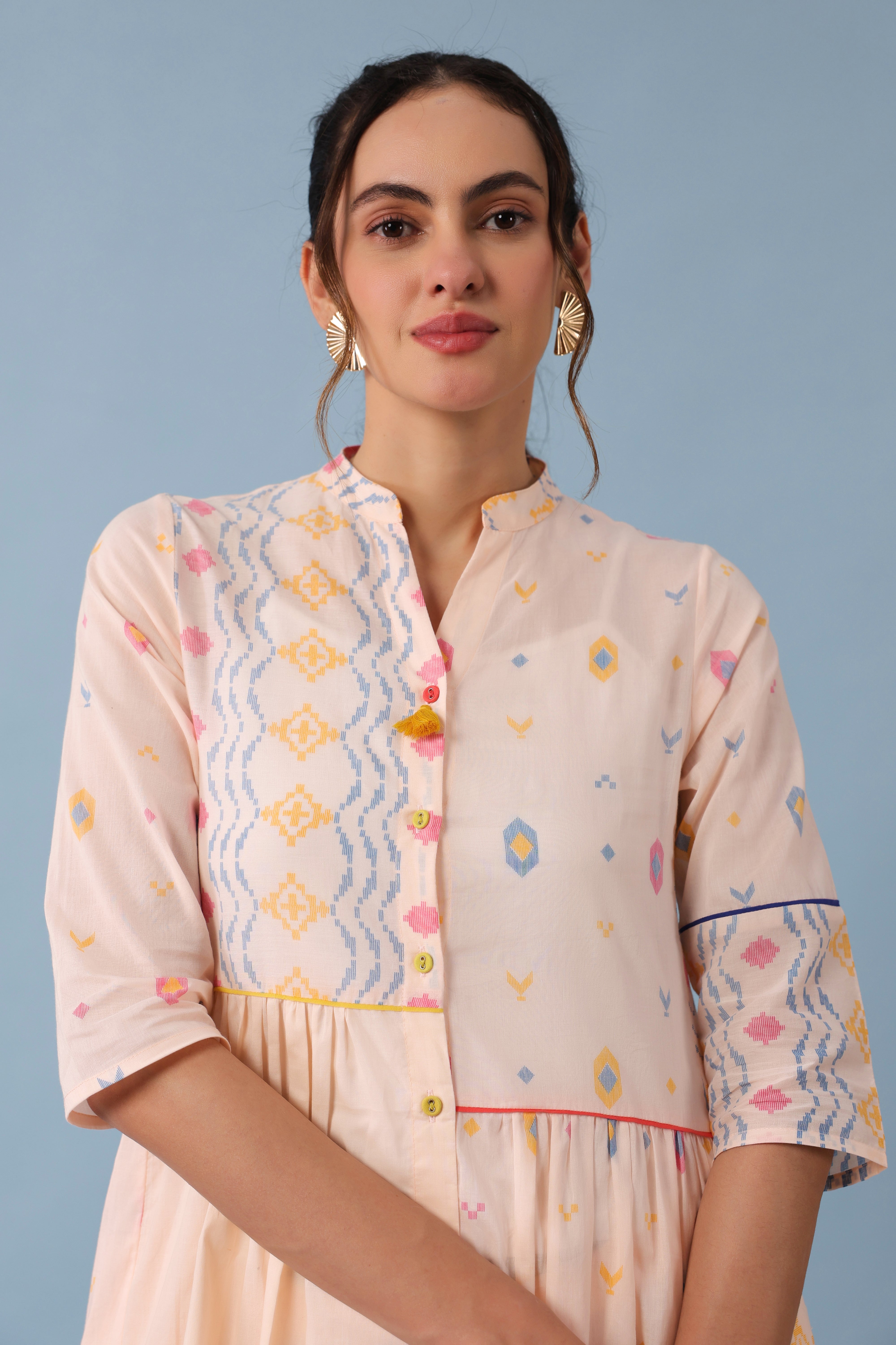 Front Open Patch Kurta–Peach