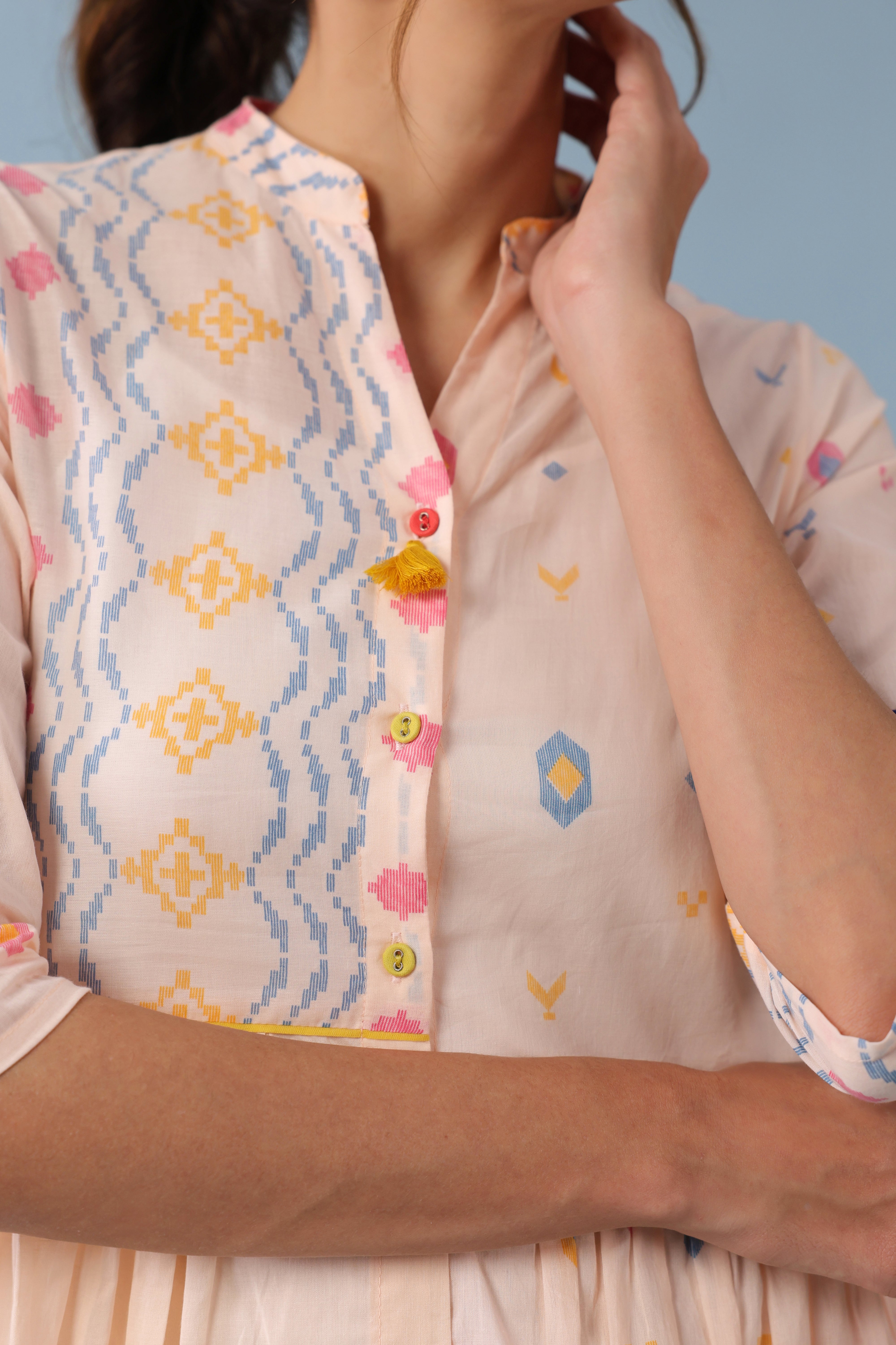 Front Open Patch Kurta–Peach