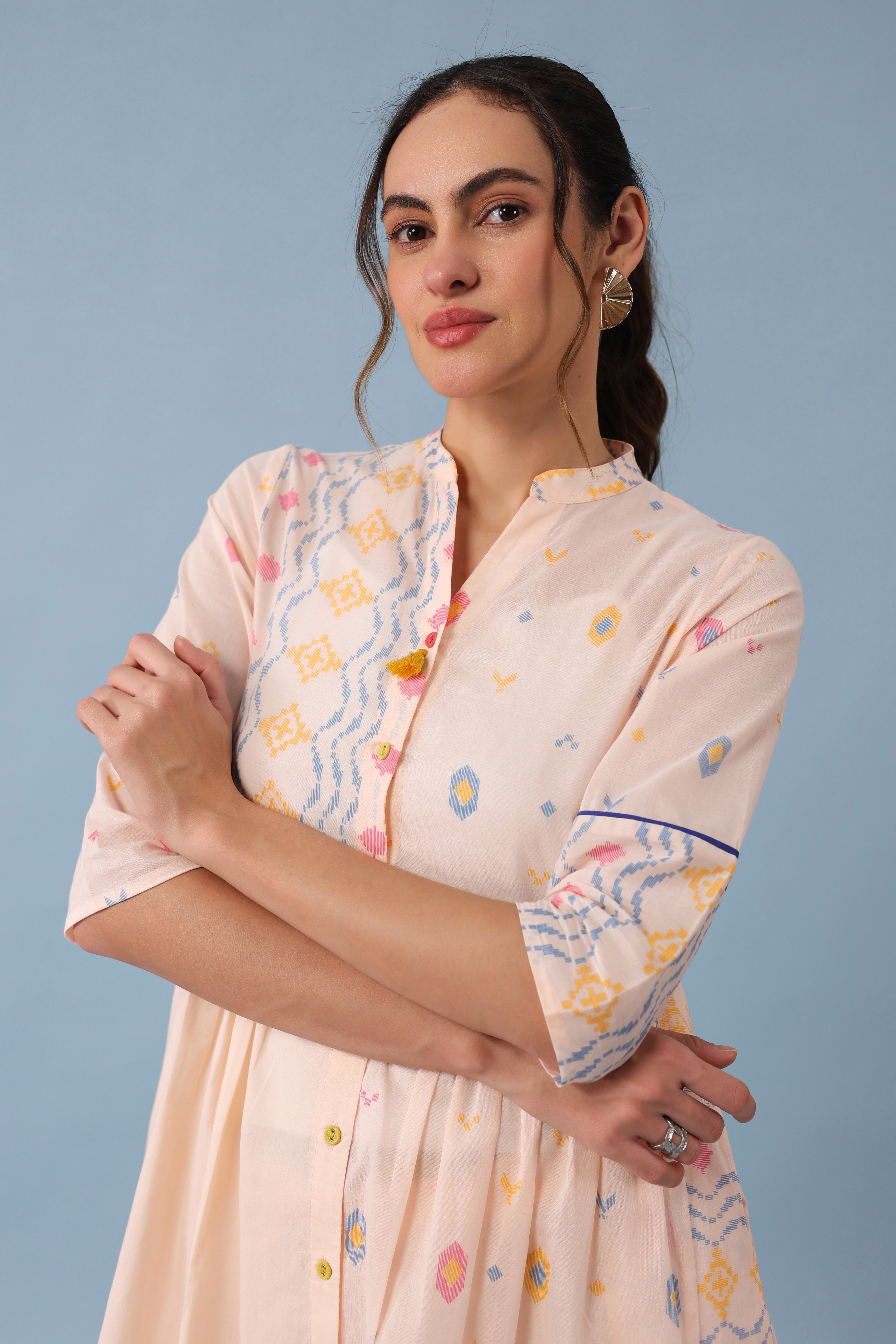 Front Open Patch Kurta–Peach