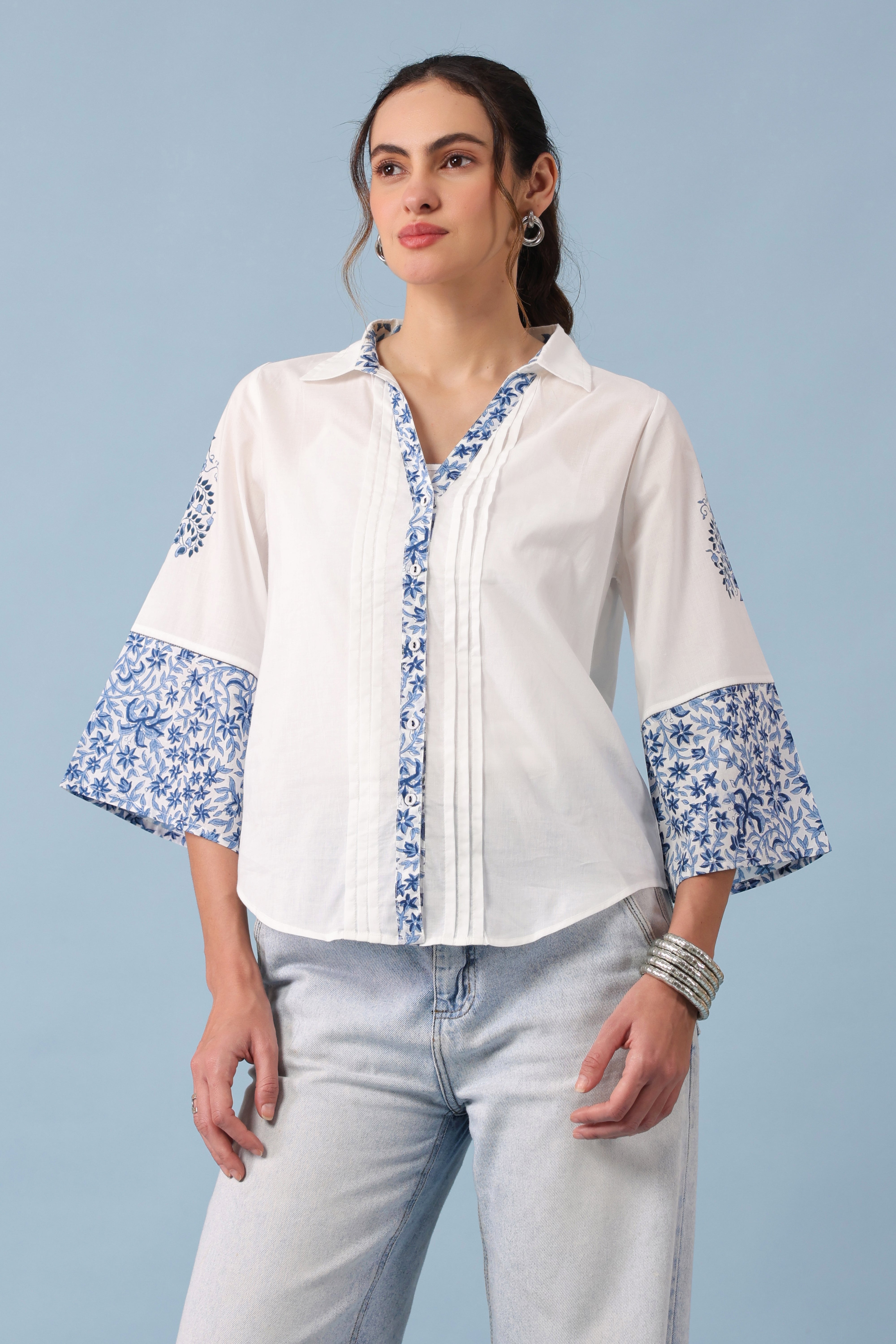 Loose Button Down Shirt – Blue/White