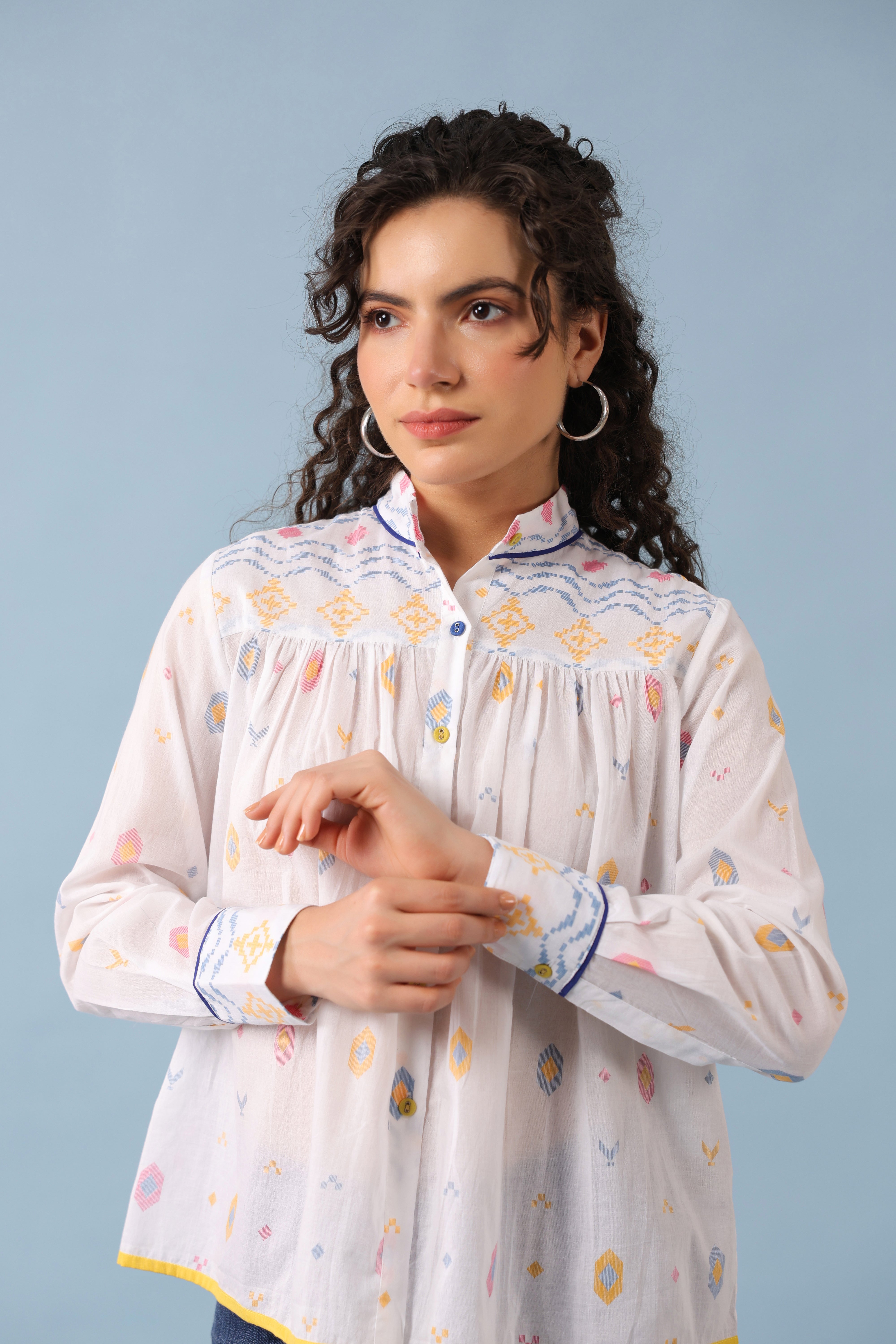 Gathered Shirt -White