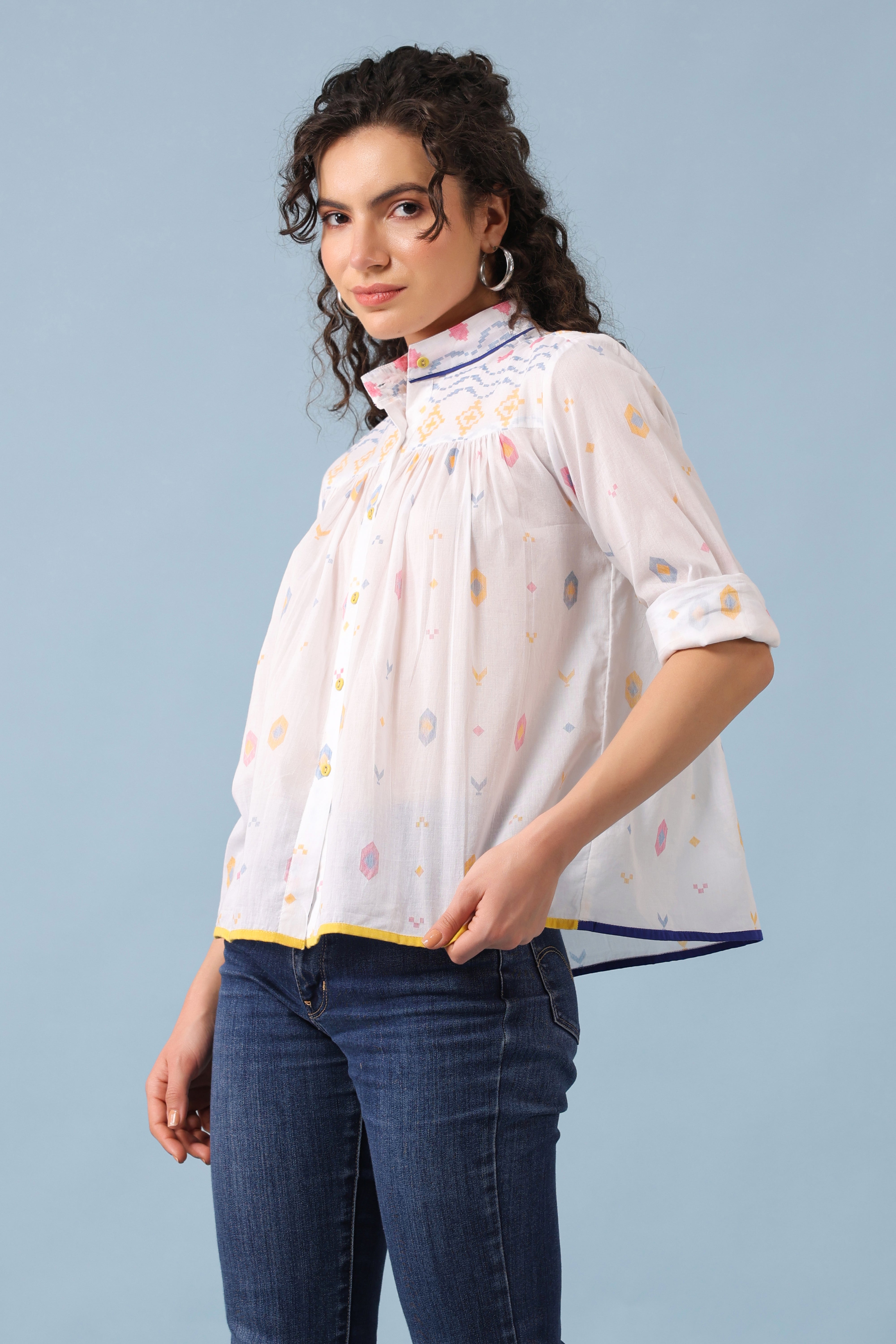 Gathered Shirt -White
