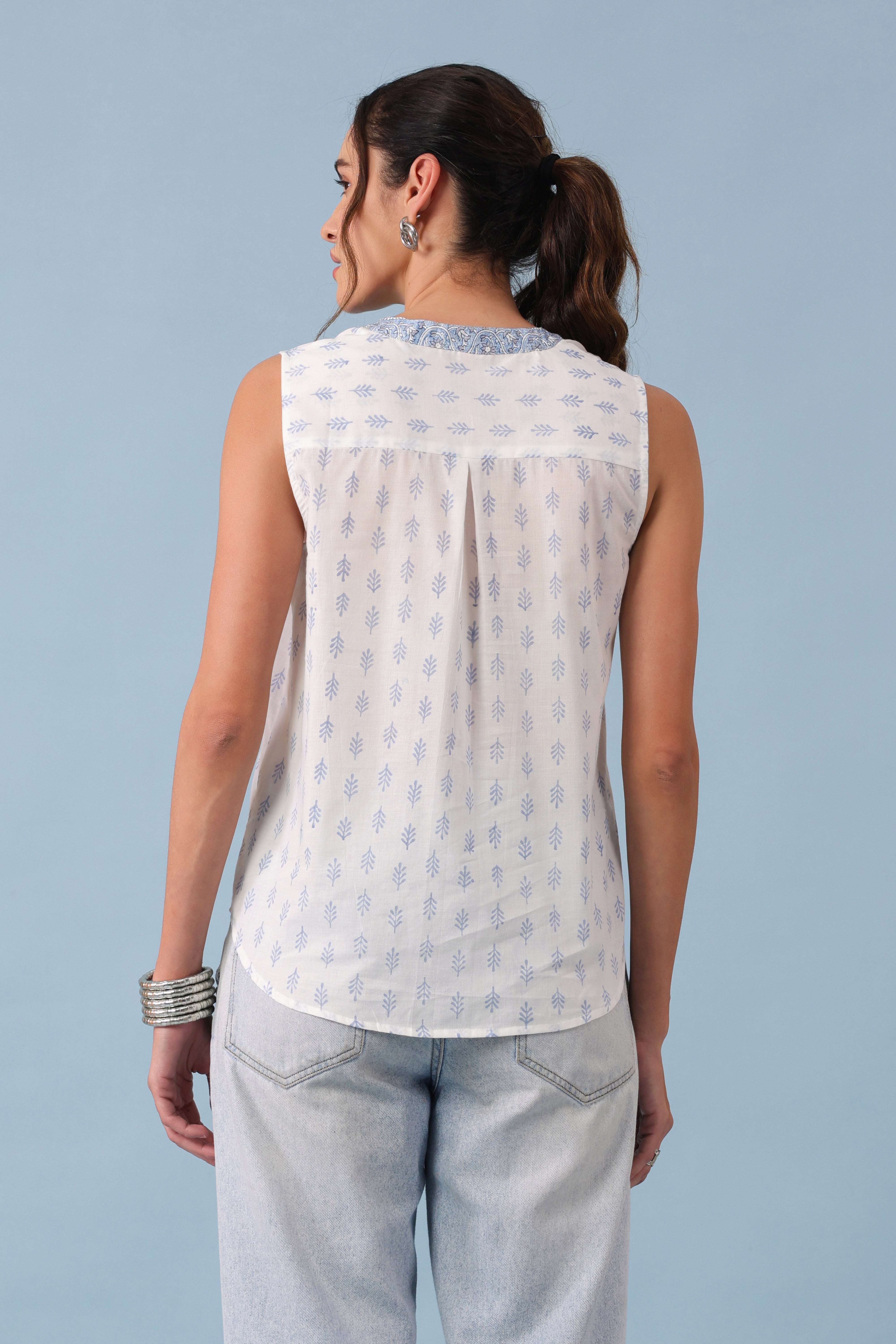 Cotton Sleeveless Top – Blue