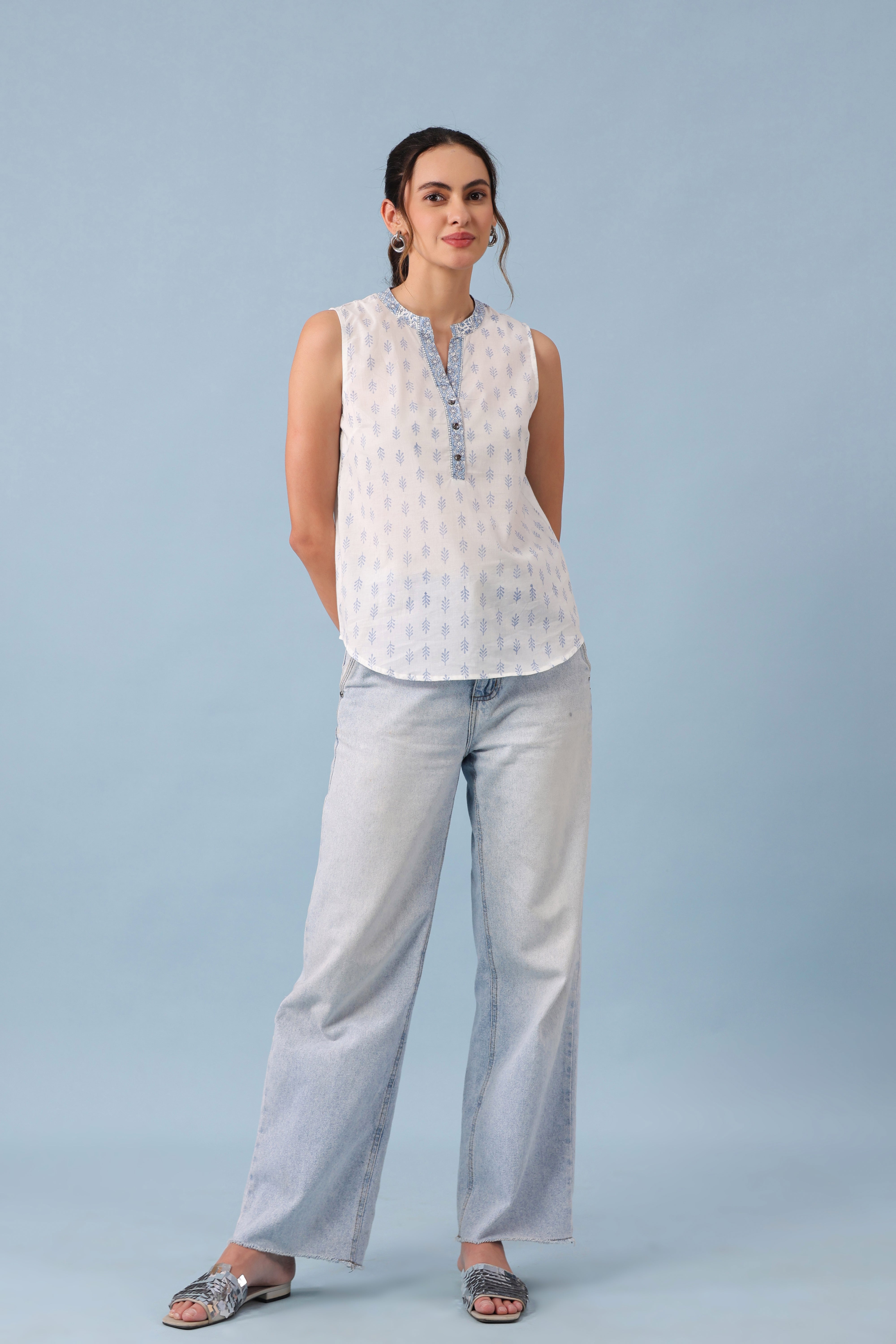 Cotton Sleeveless Top – Blue