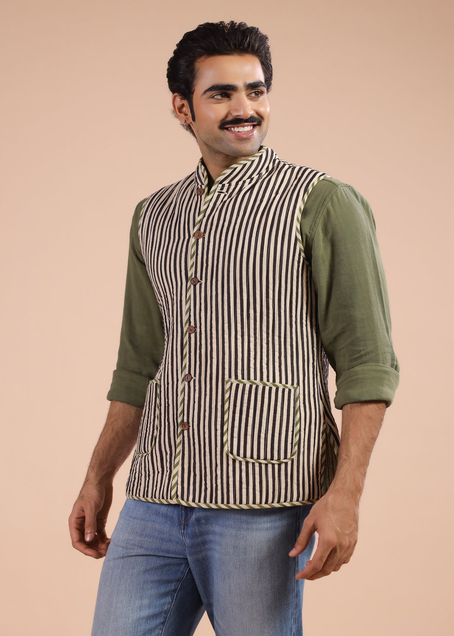 Printed Voile Reversible Jacket – Green