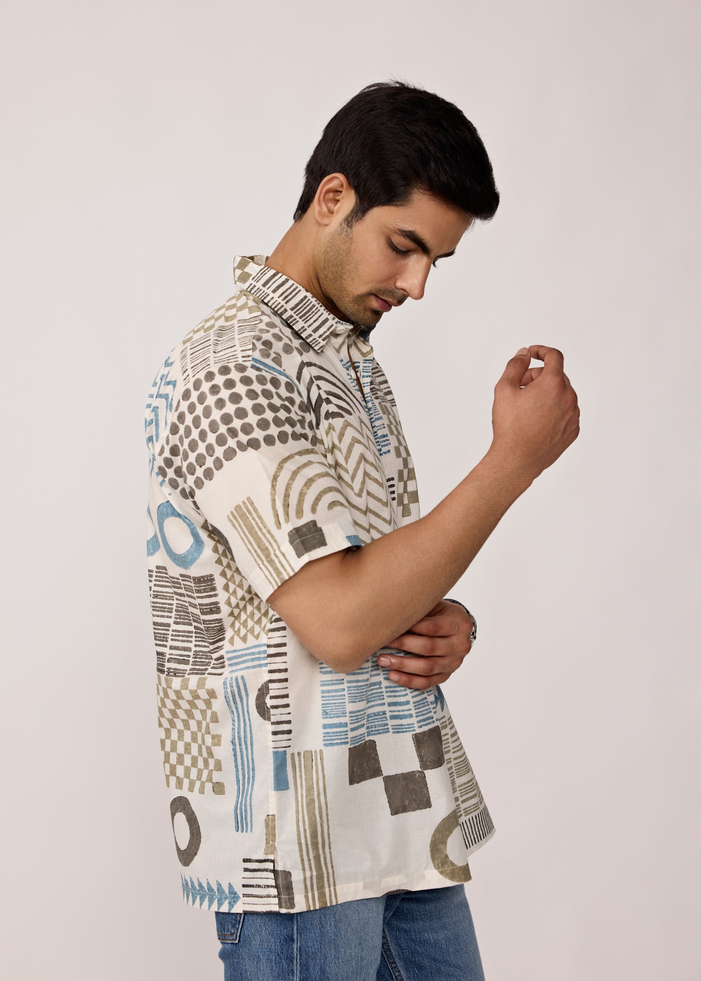 Half Sleeves Shirt-Blue/Grey