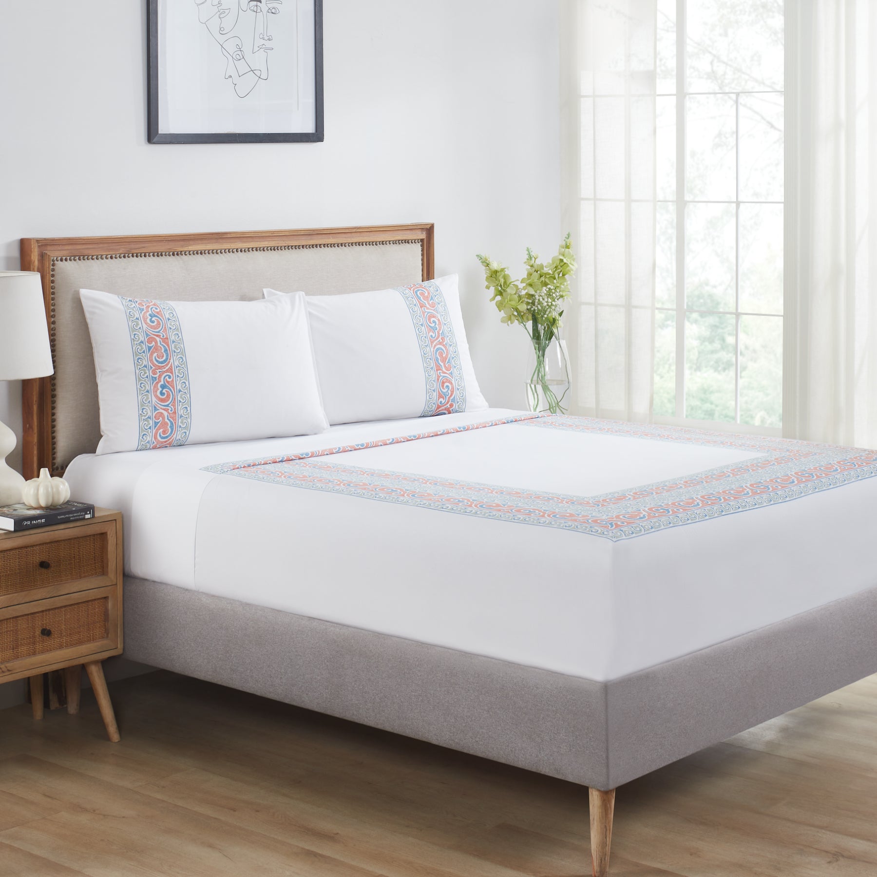 Windy Days Multi Hand Block Printed Cotton Bedsheet with Pillow Covers Ratan Texprocess Pvt. Ltd