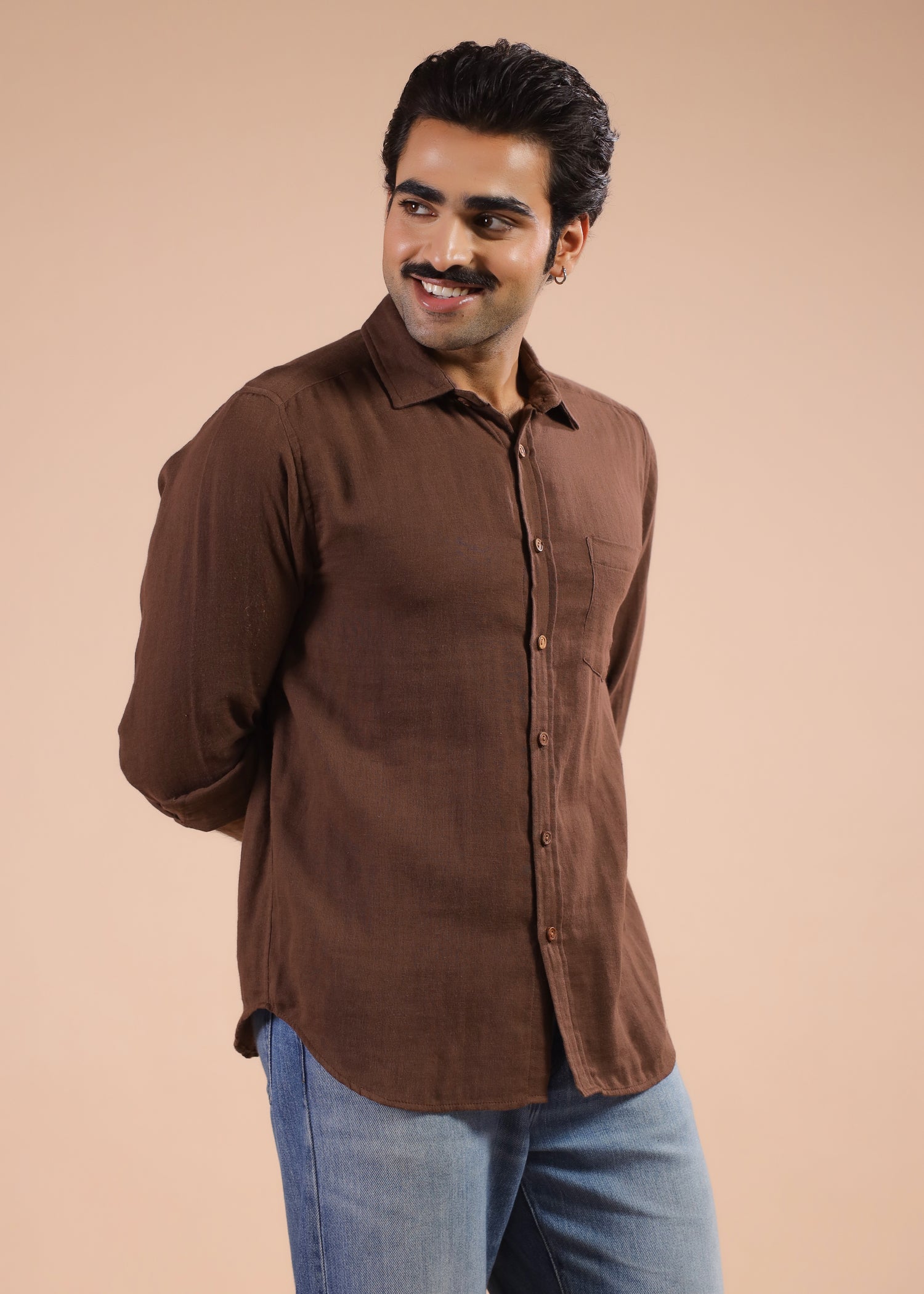 Full Sleeves Collar Shirt-Brown