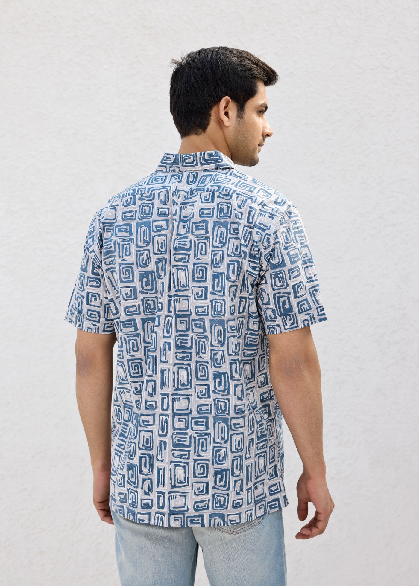 Half Sleeves Shirt-Blue/Grey