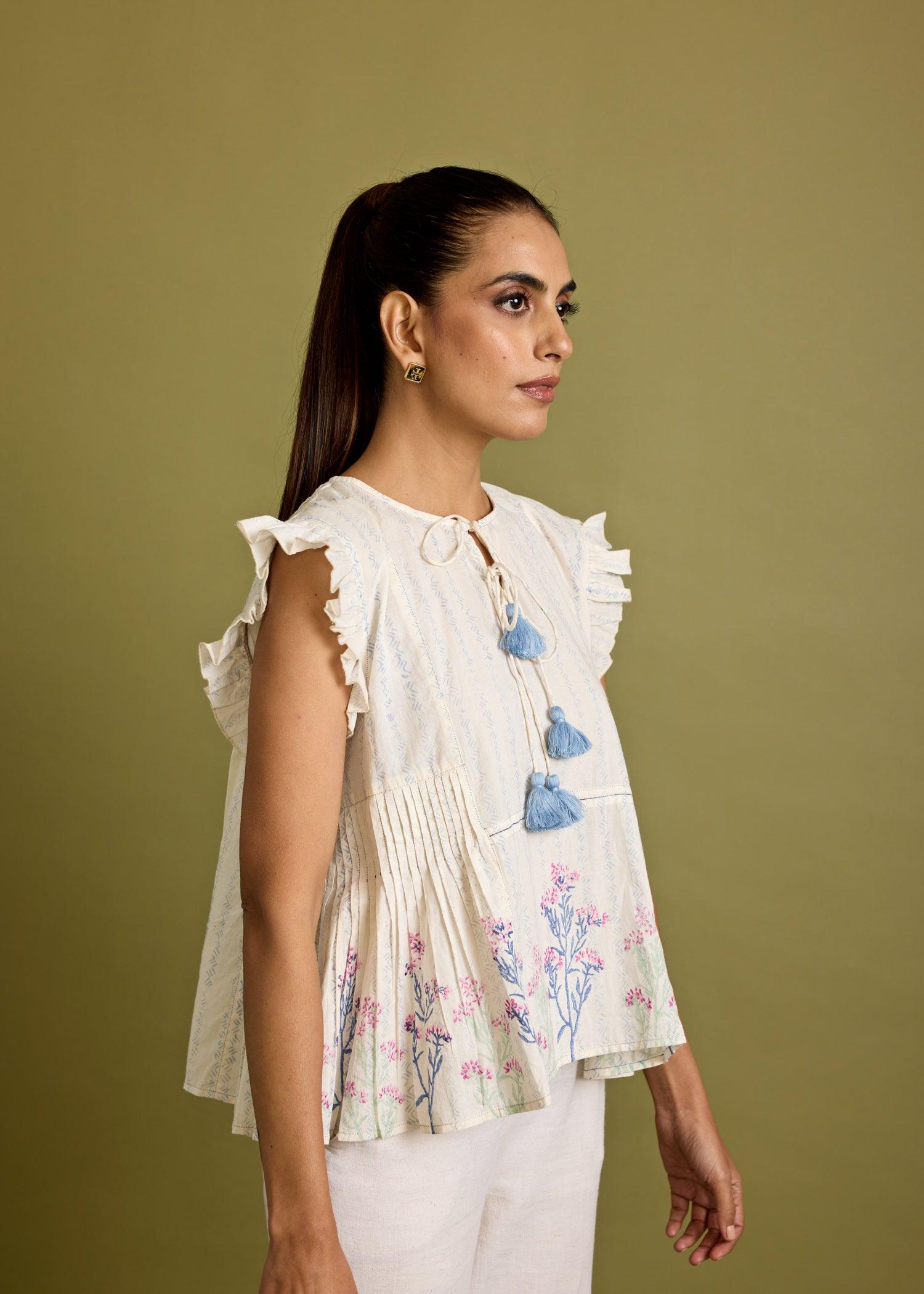 Creme Cotton Pleated Frill Top Ratan Texprocess Pvt. Ltd
