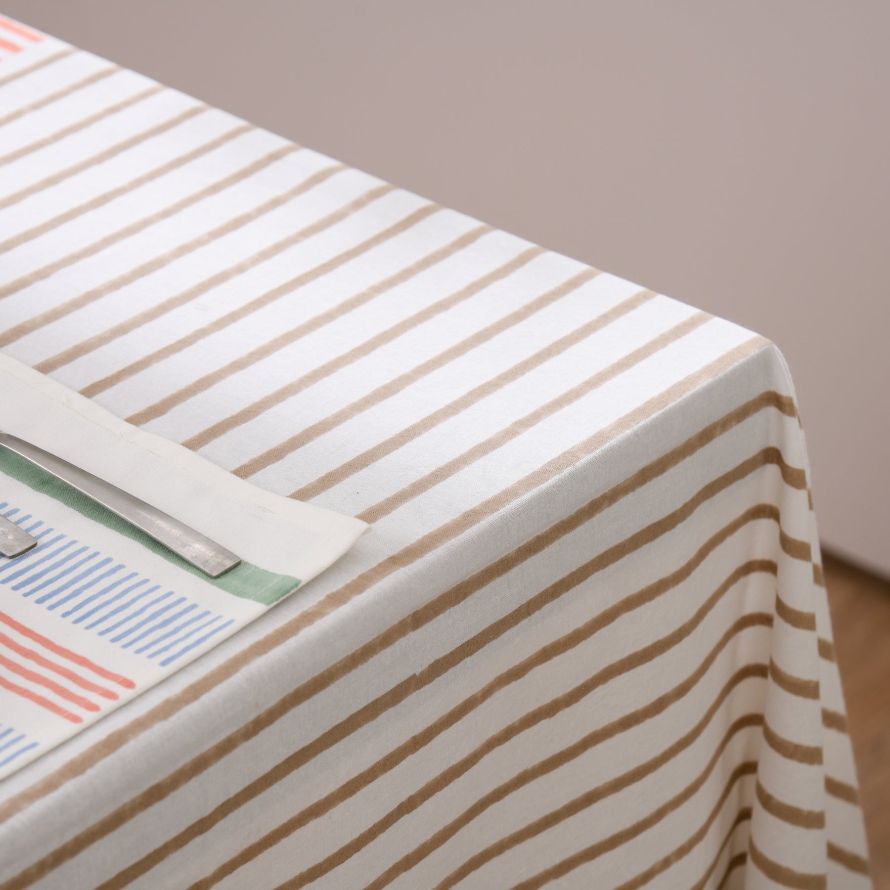 Beige-Orange Stripes Table Cover