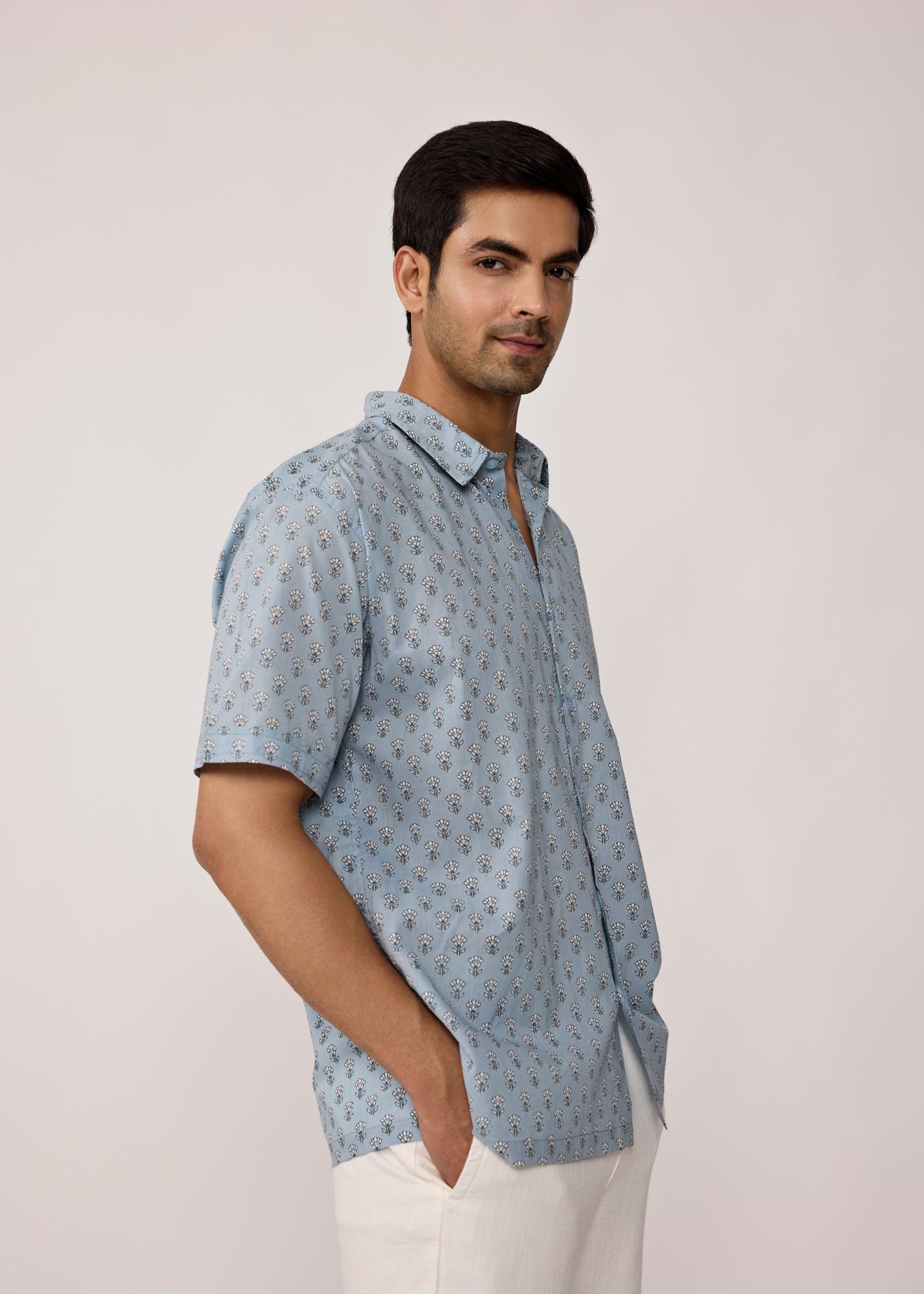 Half Sleeves Shirt-Sky Blue
