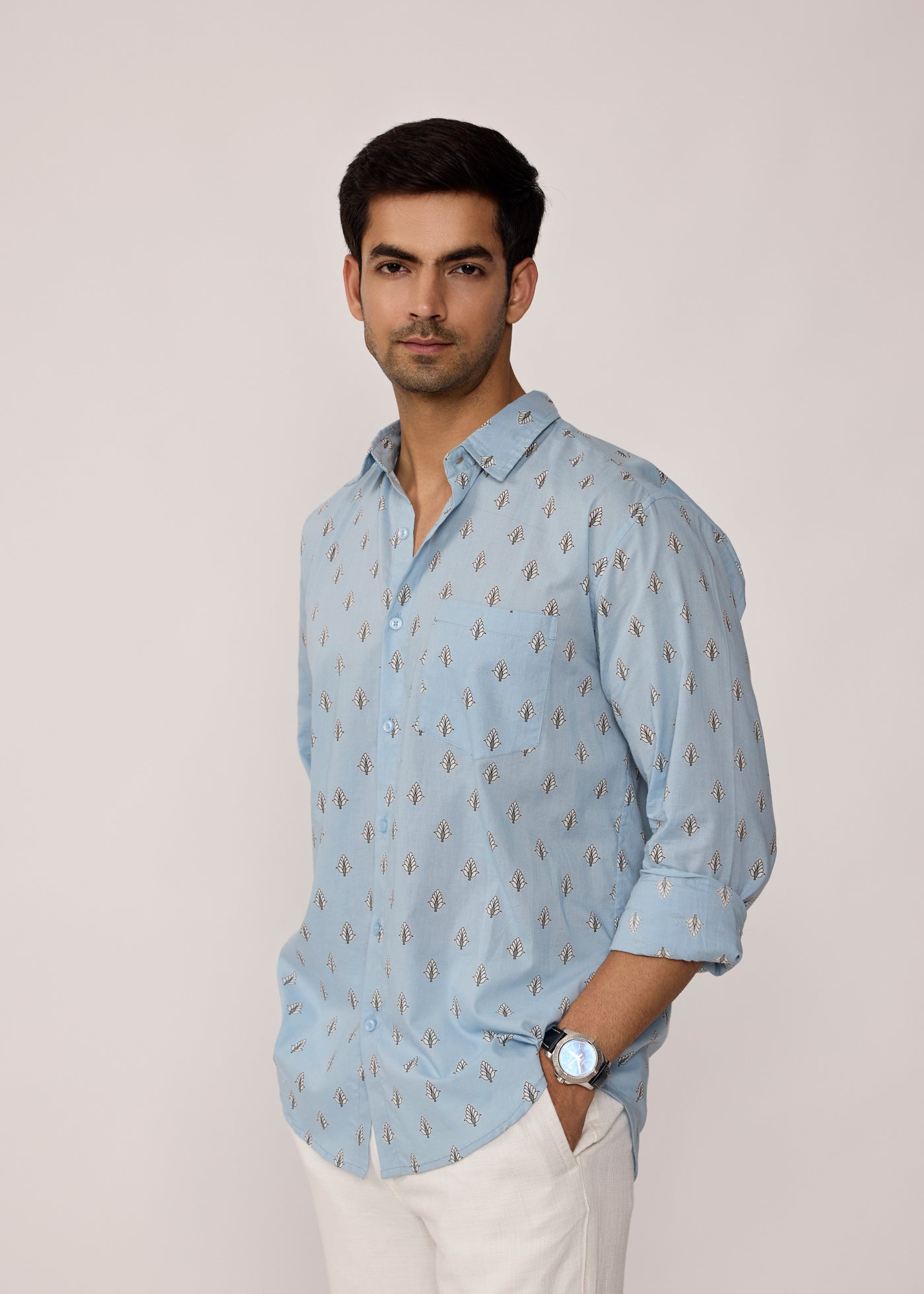 Full Sleeves Collar Shirt-Sky Blue