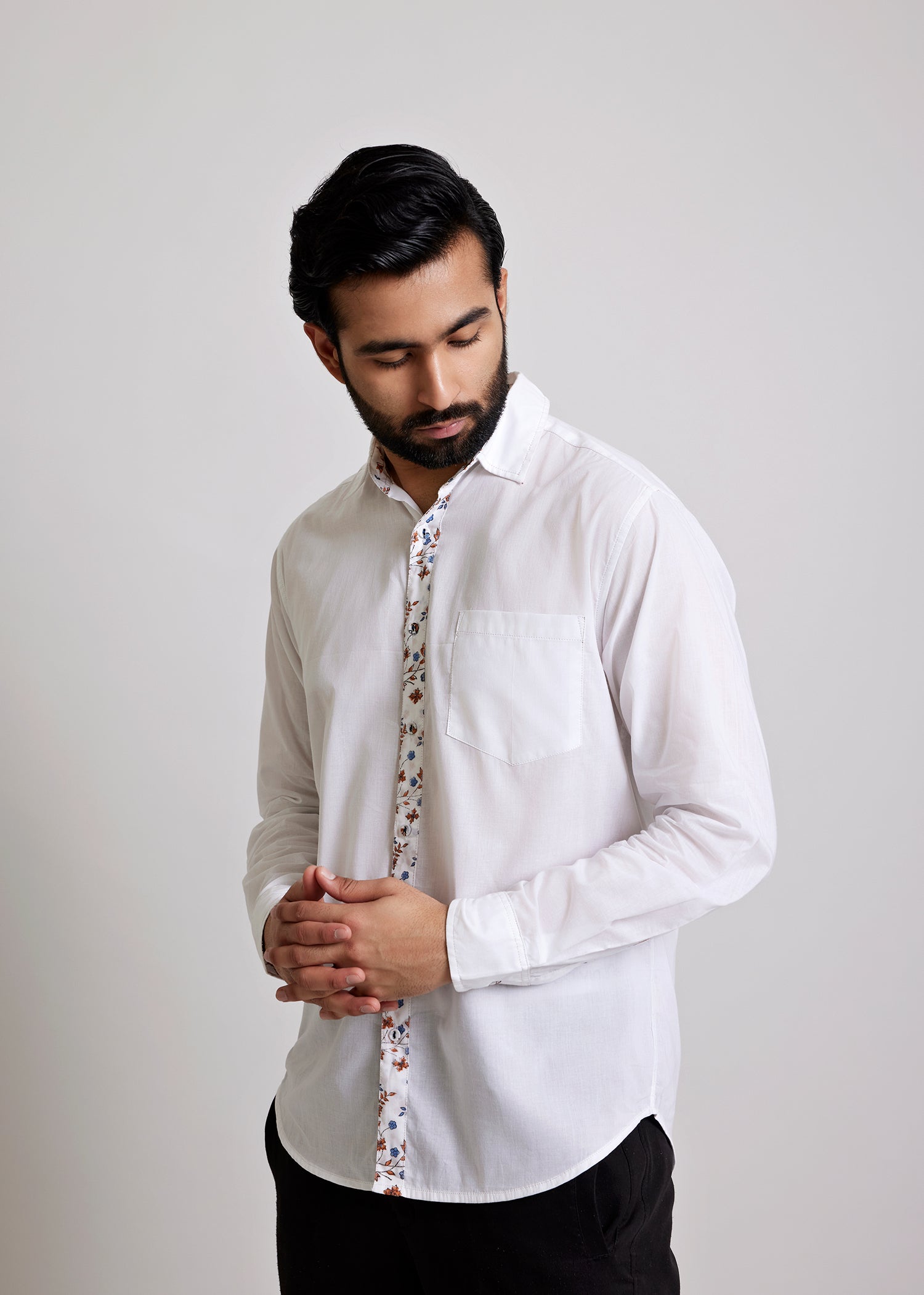 White Regular Cotton Miniature Ditsy Floral Full Sleeve Shirt Ratan Texprocess Pvt. Ltd