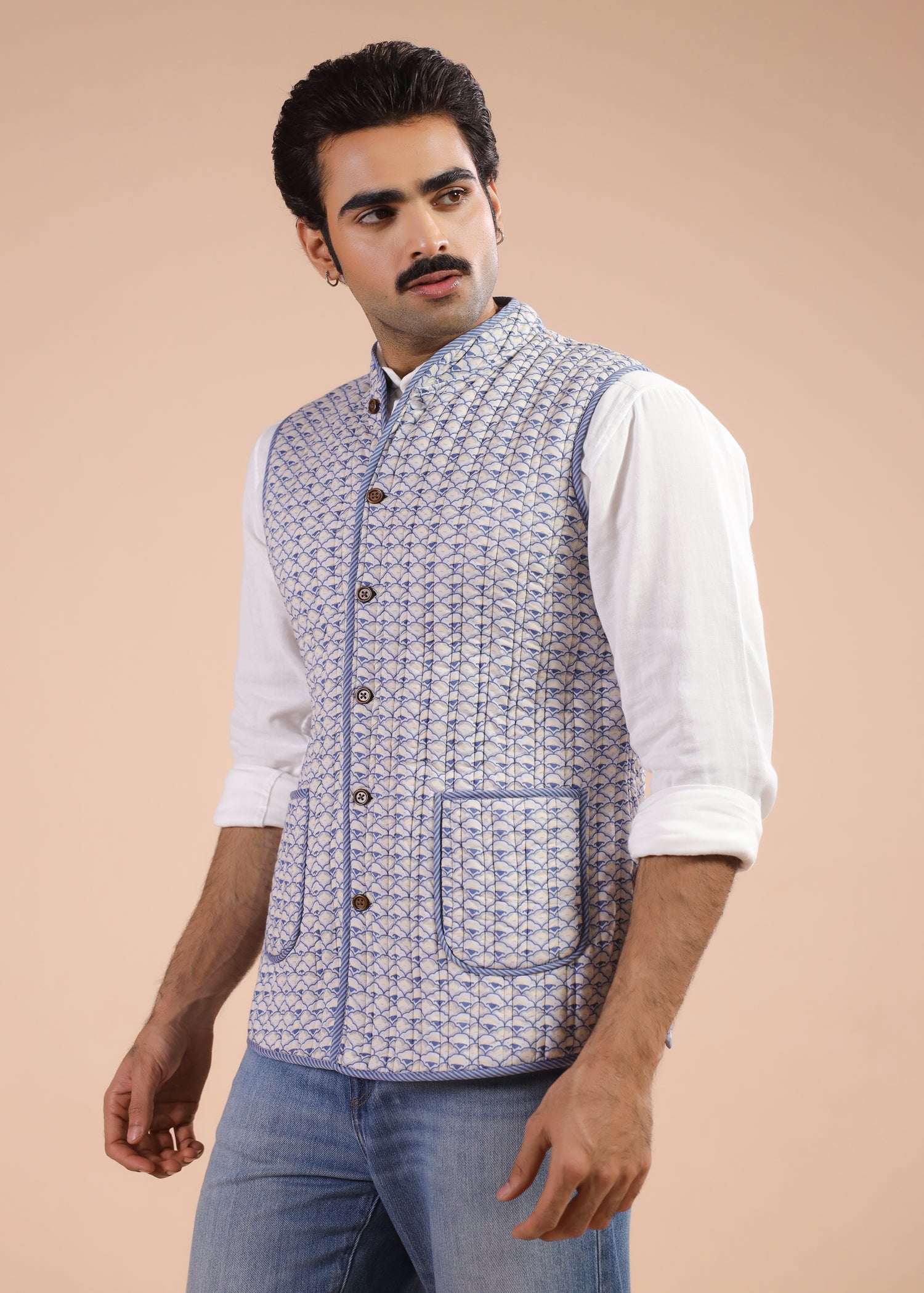 Printed Voile Reversible Jacket – Light Blue