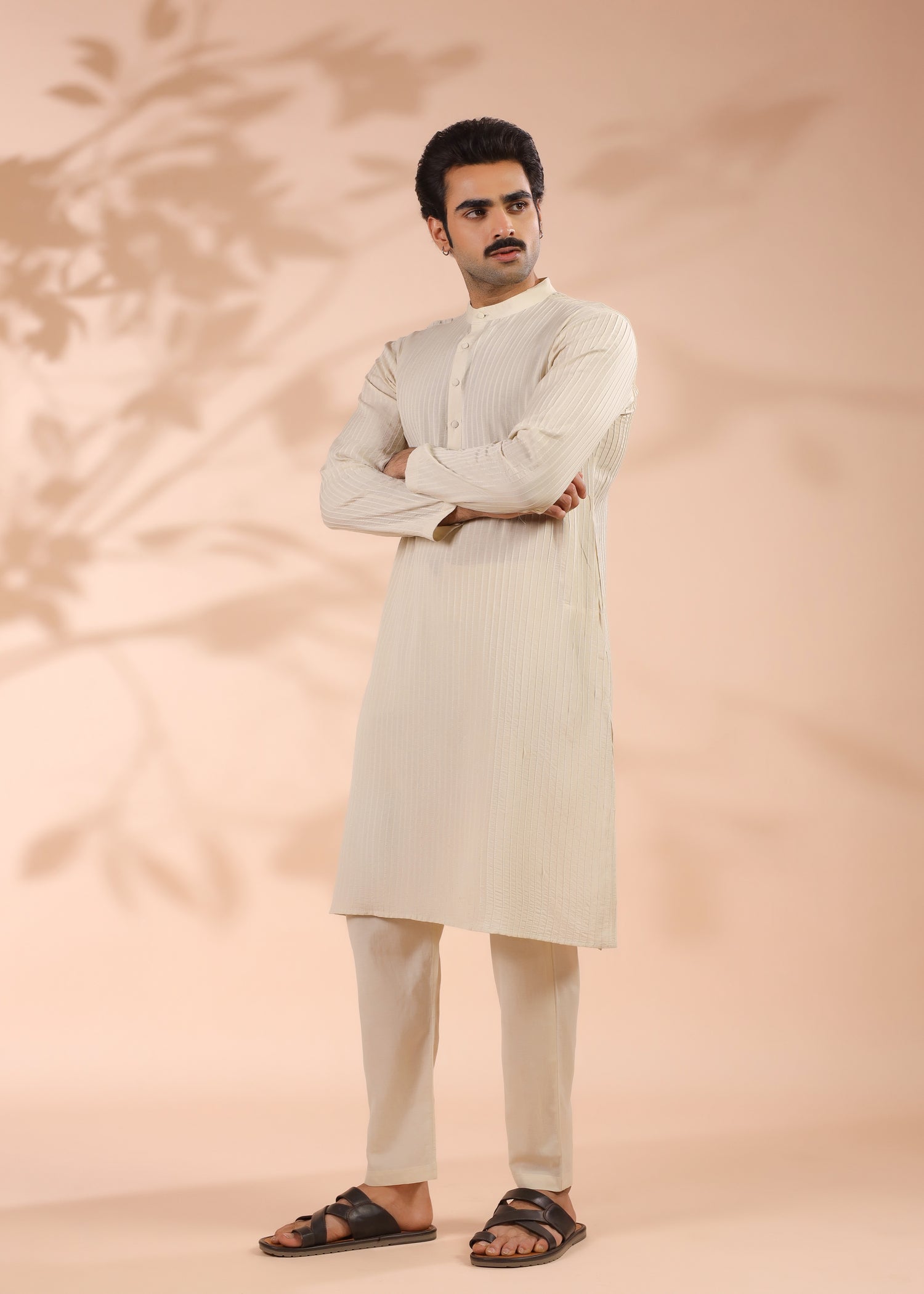 Pintuck Viscose Kurta – Beige