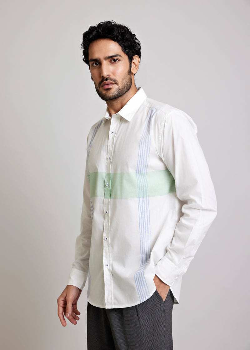 White, Green & Blue Regular Cotton Full Sleeve Shirt