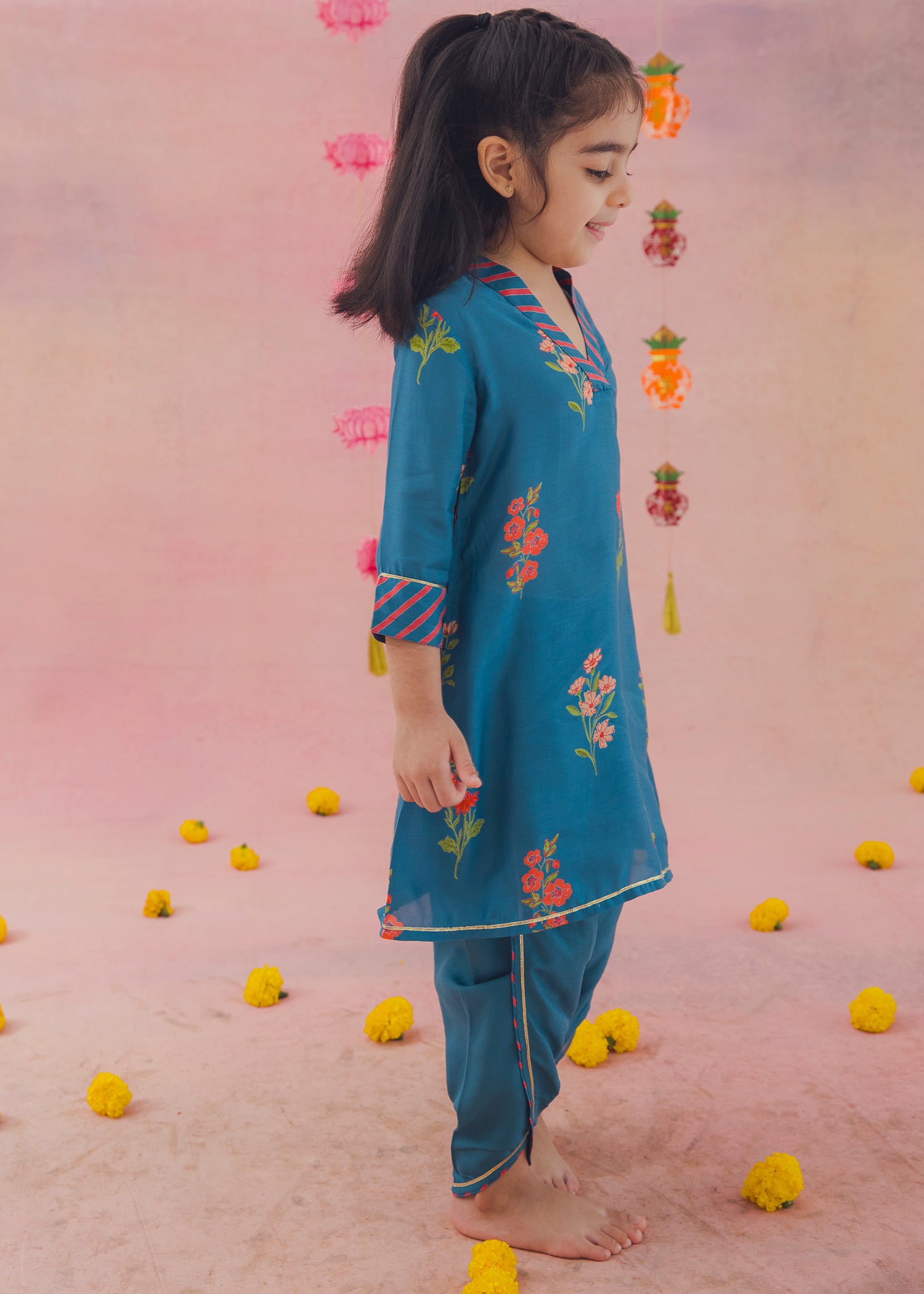 Arya Kurta Dhoti Set – Teal (2-12Yrs)