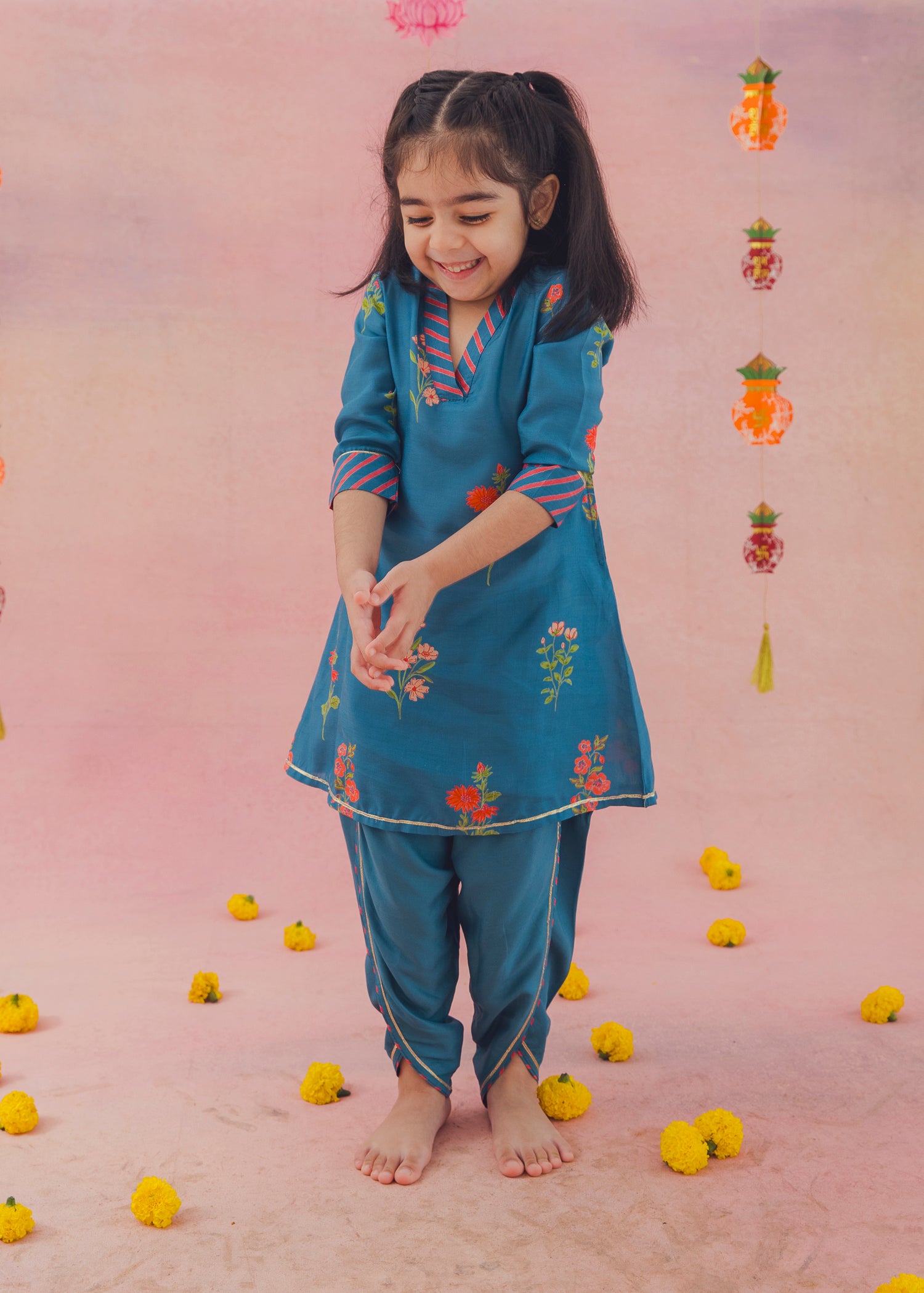 Arya Kurta Dhoti Set – Teal (2-12Yrs)