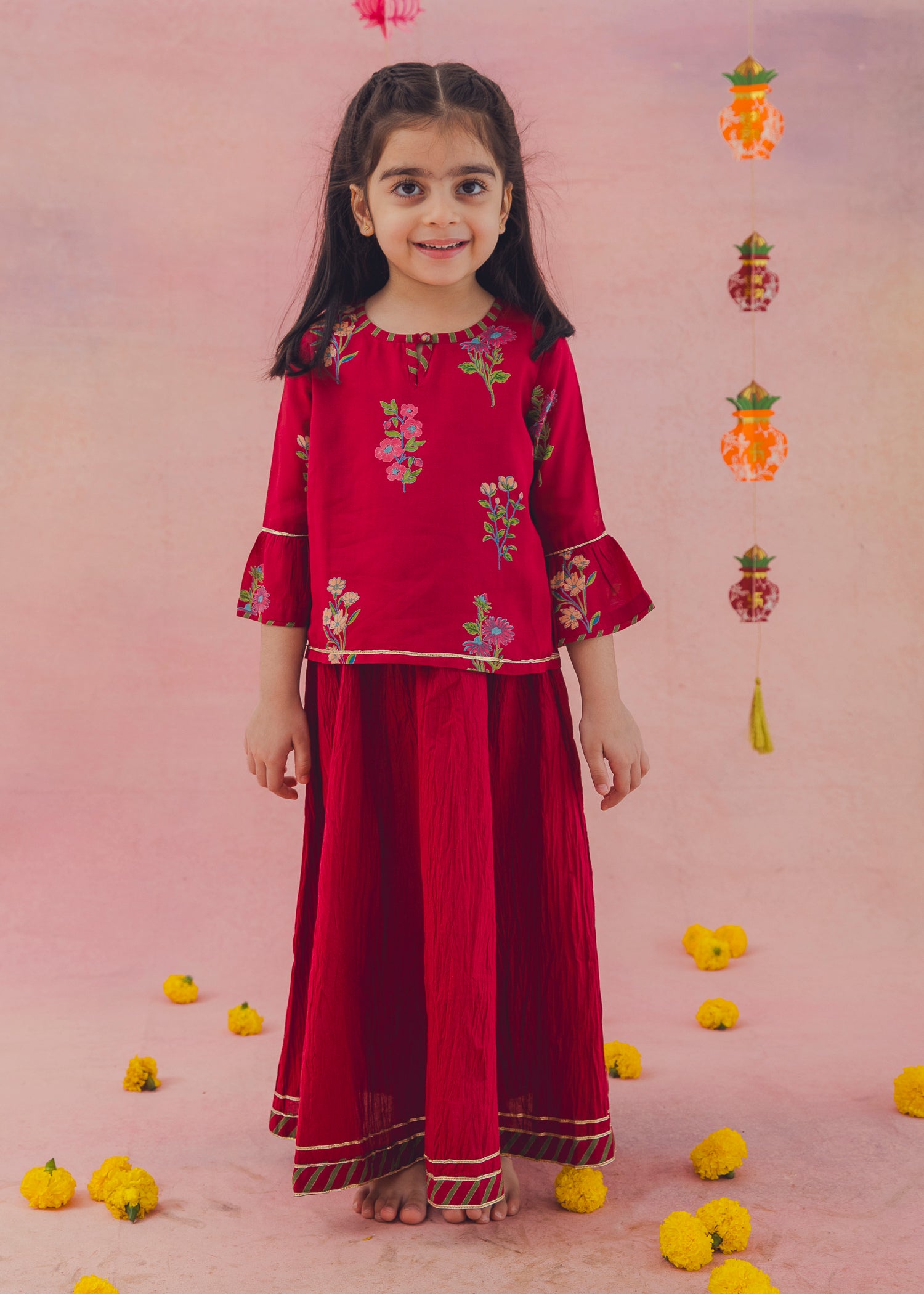 Hazel Top Ahana Skirt Skirt Set – Maroon (2-12Yrs)