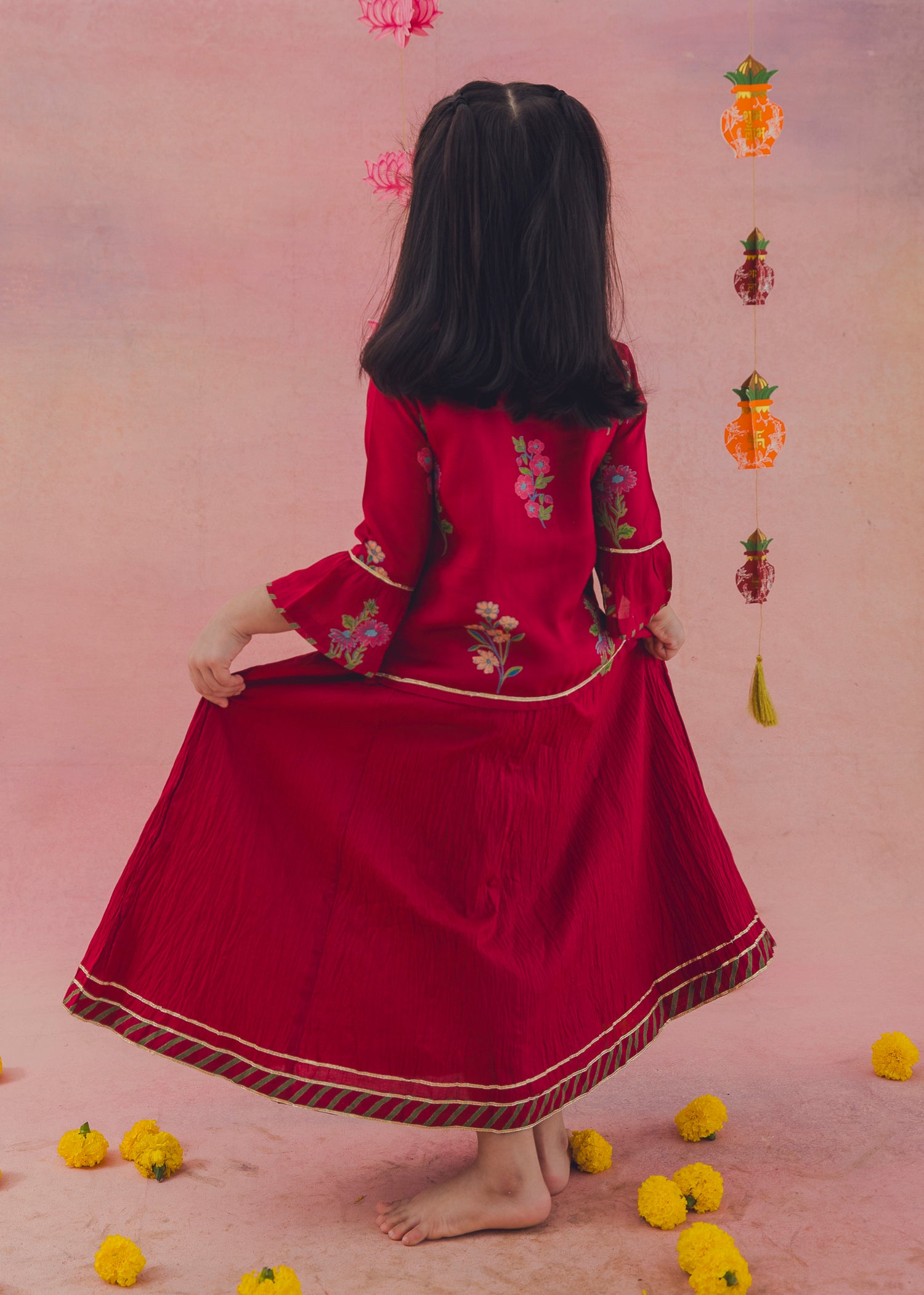 Hazel Top Ahana Skirt Skirt Set – Maroon (2-12Yrs)