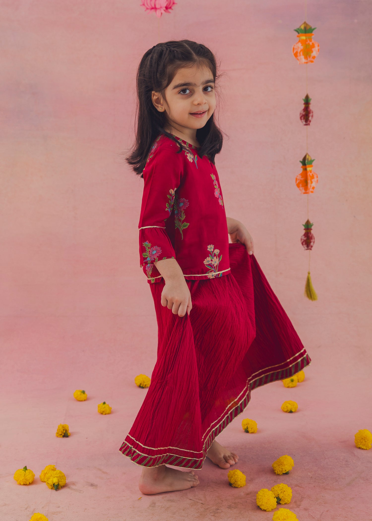 Hazel Top Ahana Skirt Skirt Set – Maroon (2-12Yrs)