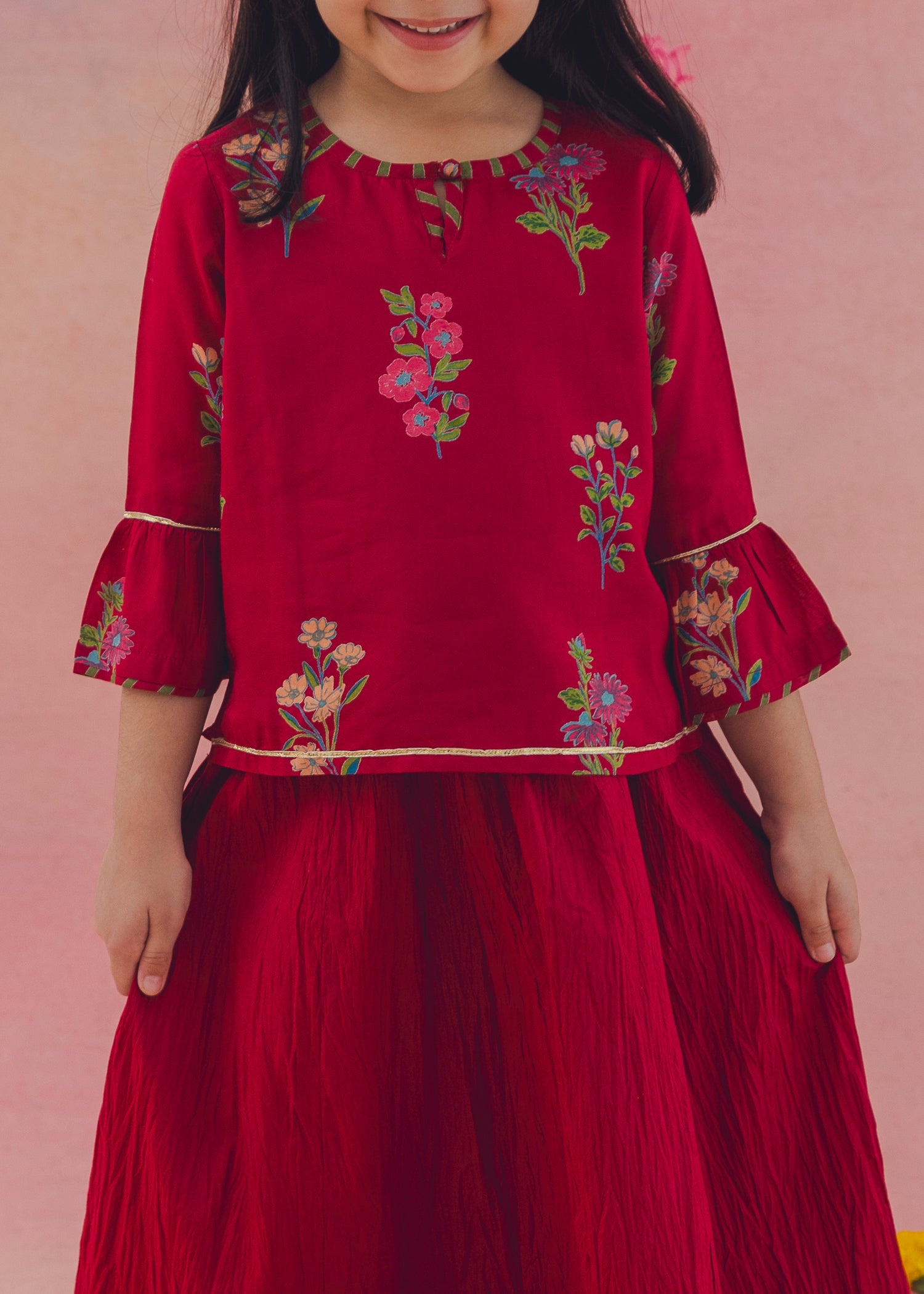 Hazel Top Ahana Skirt Skirt Set – Maroon (2-12Yrs)