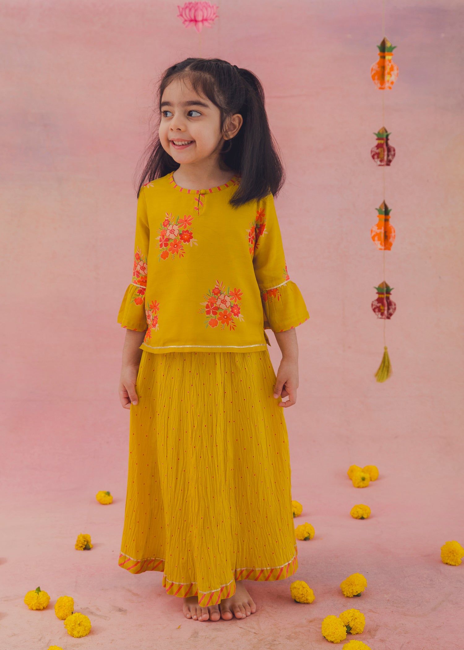 Hazel Top Ahana Skirt Skirt Set – Mustard (2-12Yrs)
