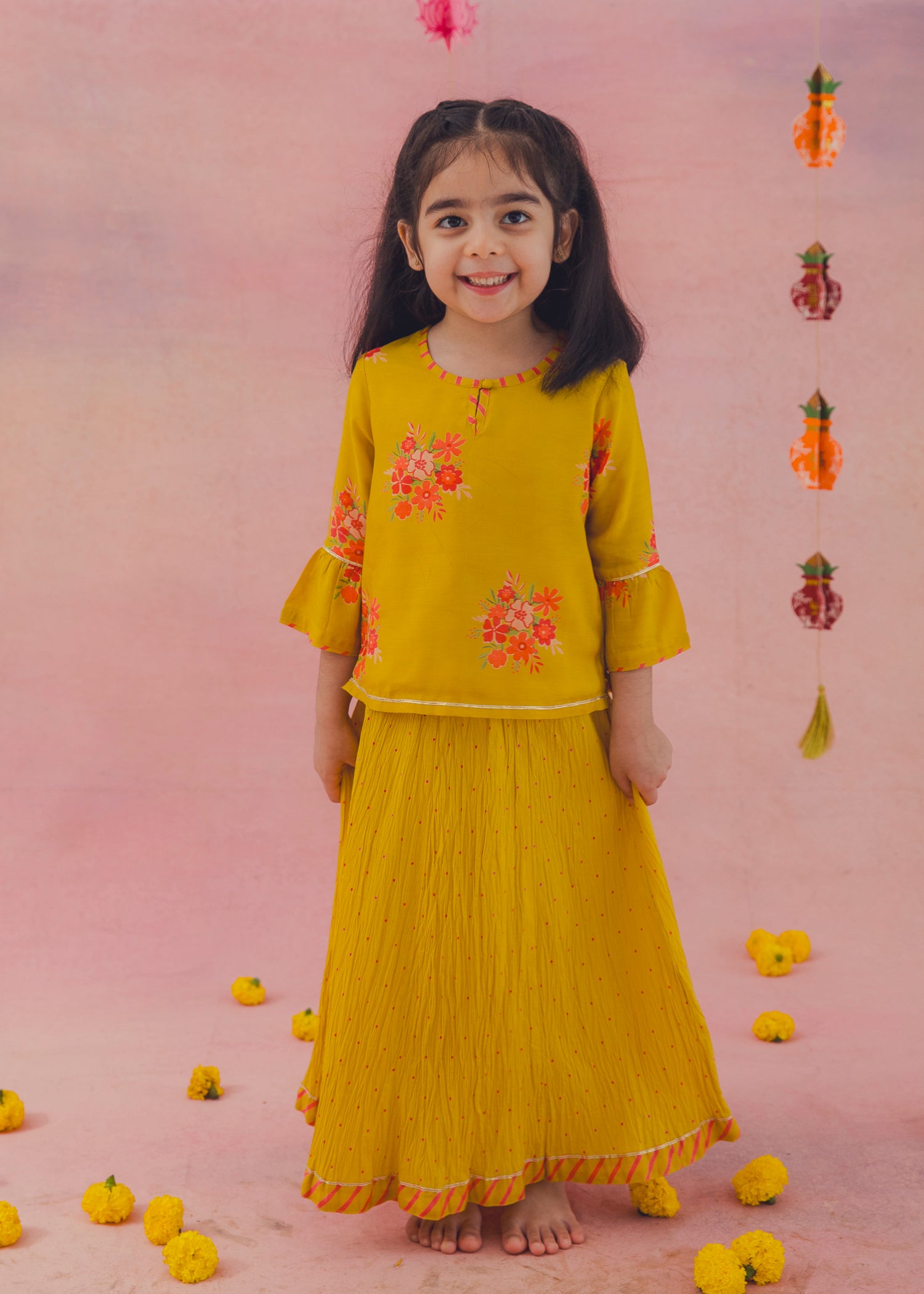Hazel Top Ahana Skirt Skirt Set – Mustard (2-12Yrs)