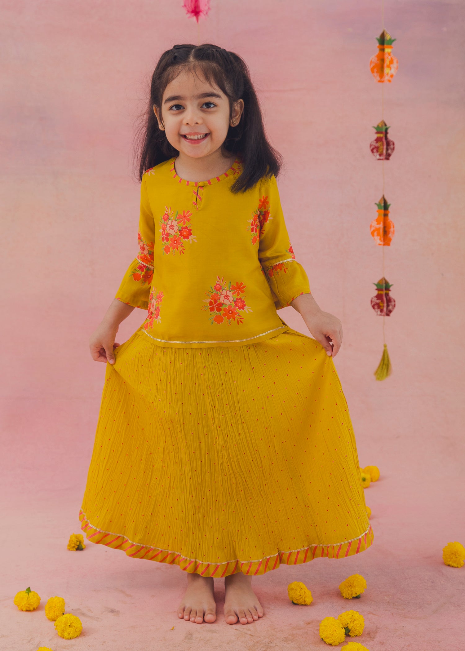 Hazel Top Ahana Skirt Skirt Set – Mustard (2-12Yrs)