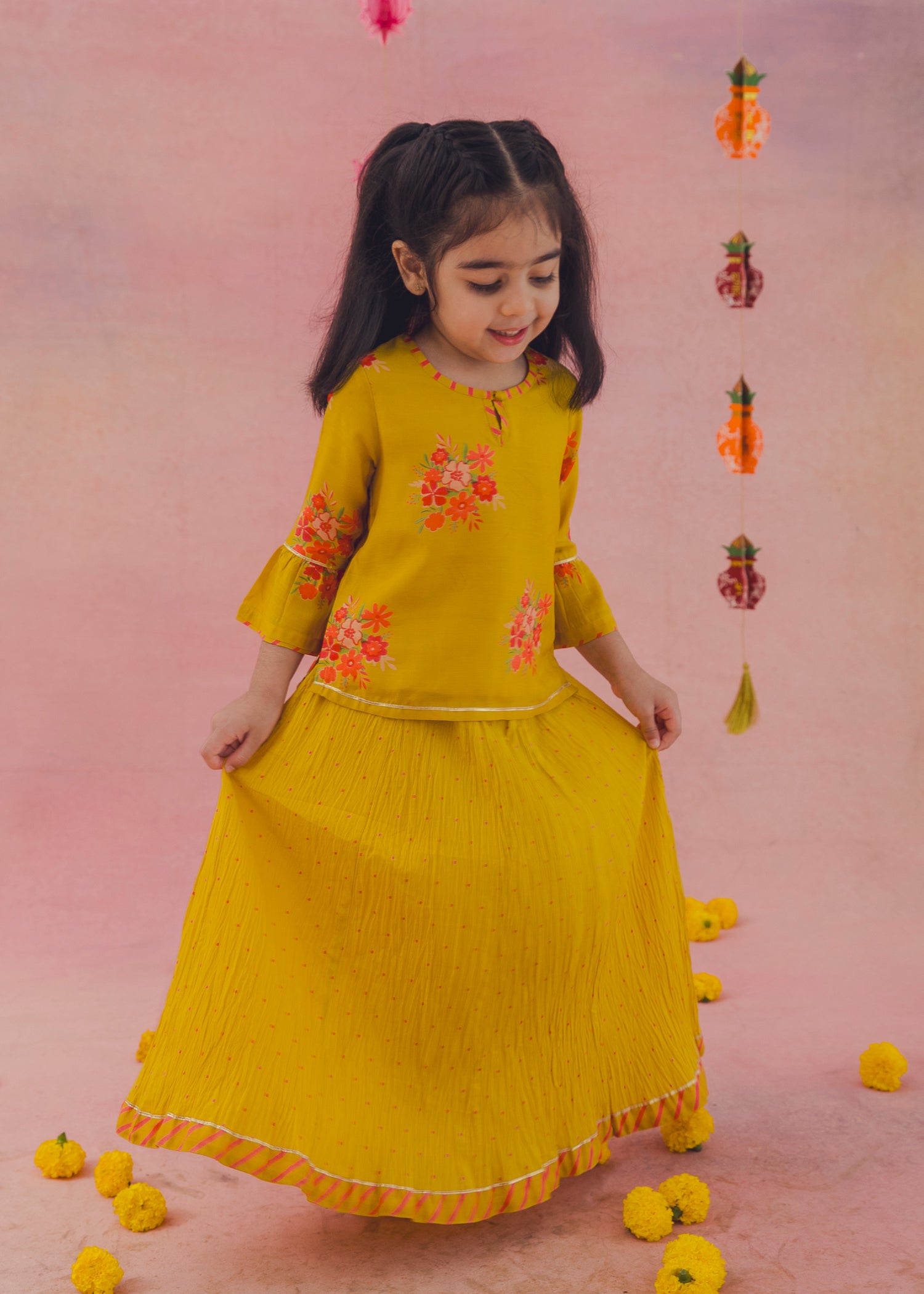 Hazel Top Ahana Skirt Skirt Set – Mustard (2-12Yrs)