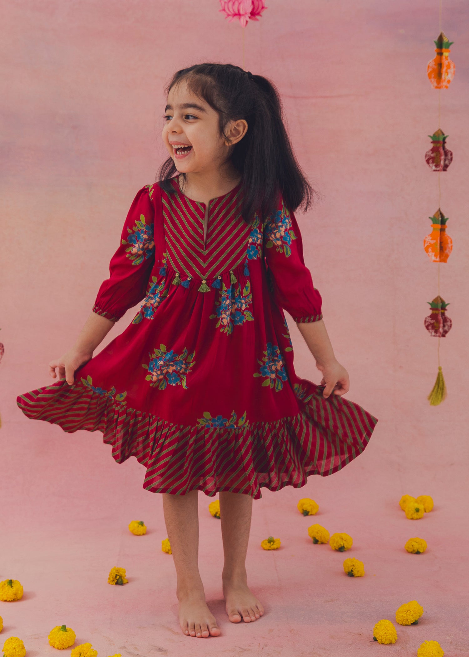 Mirage Tiered Festive Dress– Maroon (2-12Yrs)