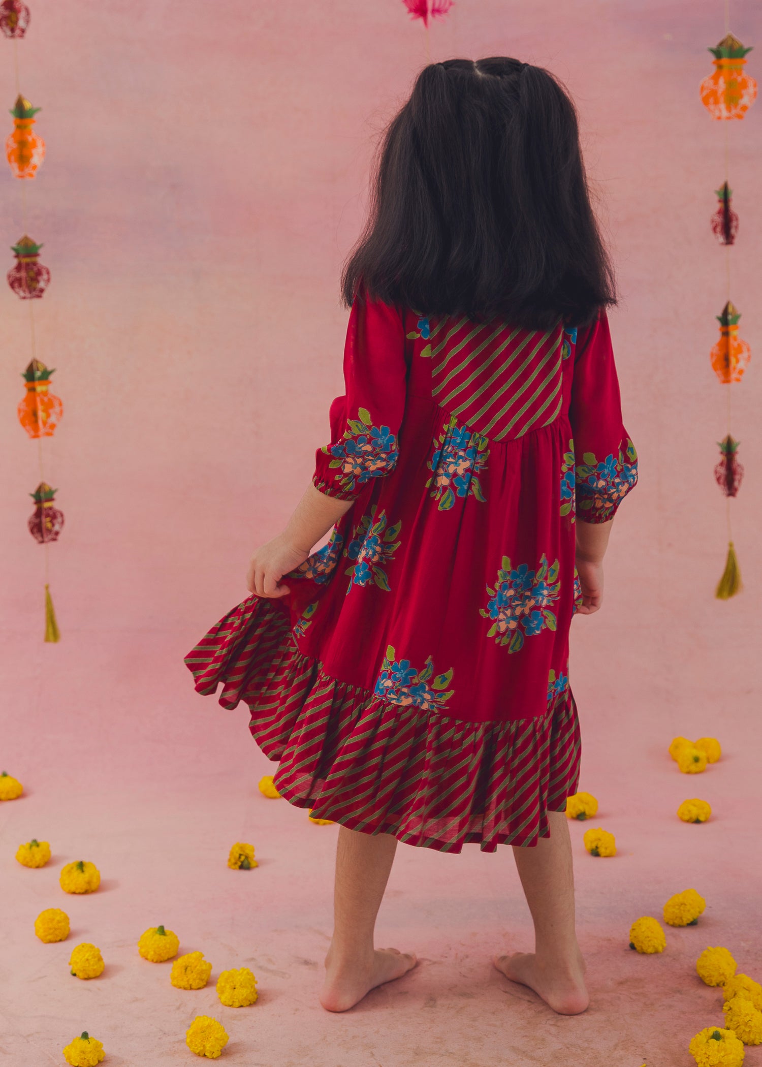 Mirage Tiered Festive Dress– Maroon (2-12Yrs)