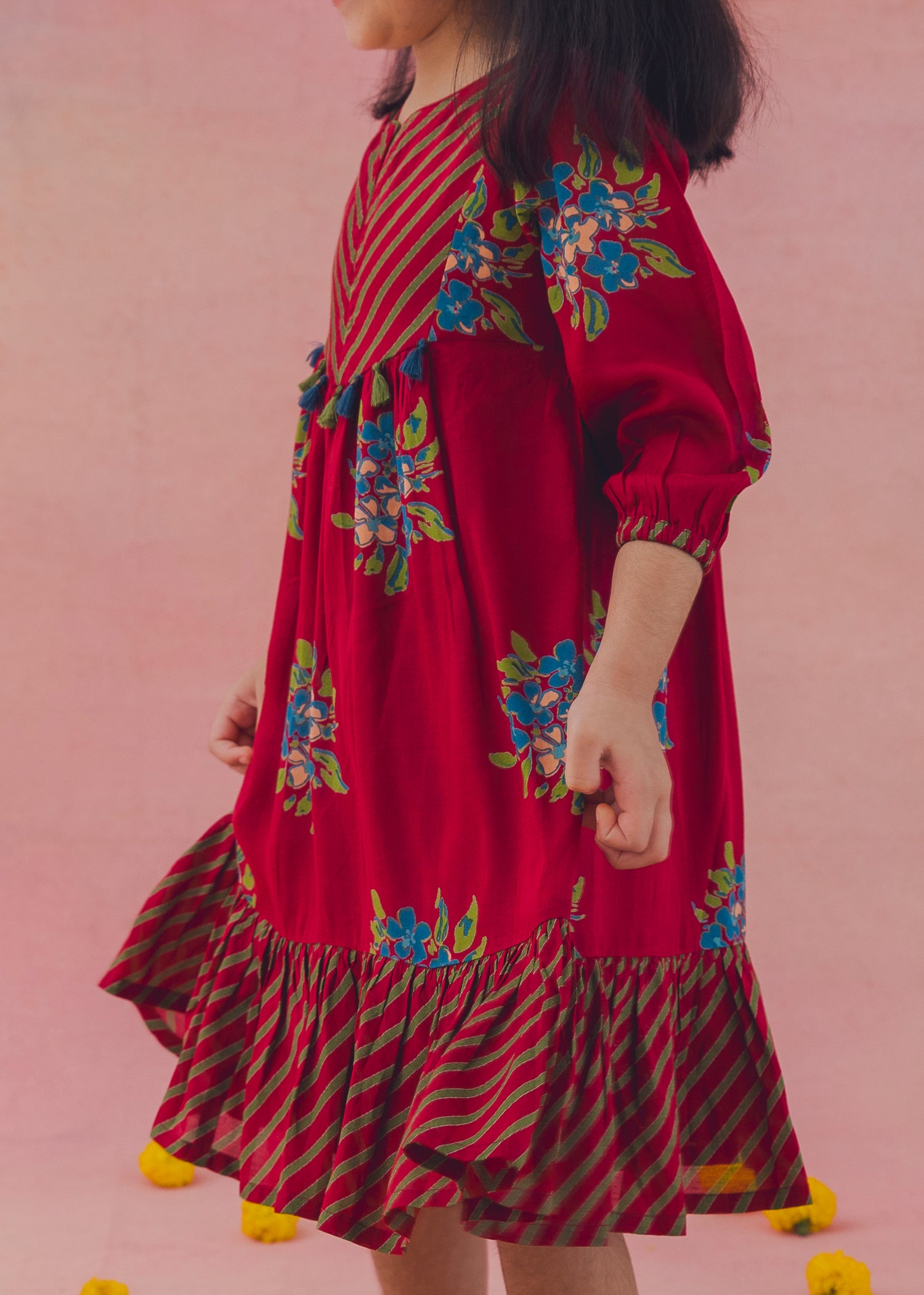 Mirage Tiered Festive Dress– Maroon (2-12Yrs)