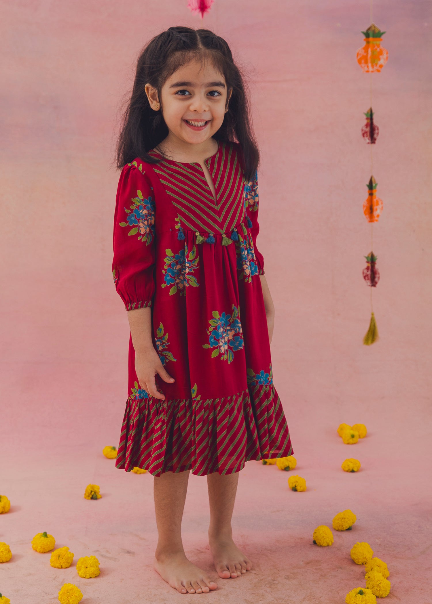 Mirage Tiered Festive Dress– Maroon (2-12Yrs)