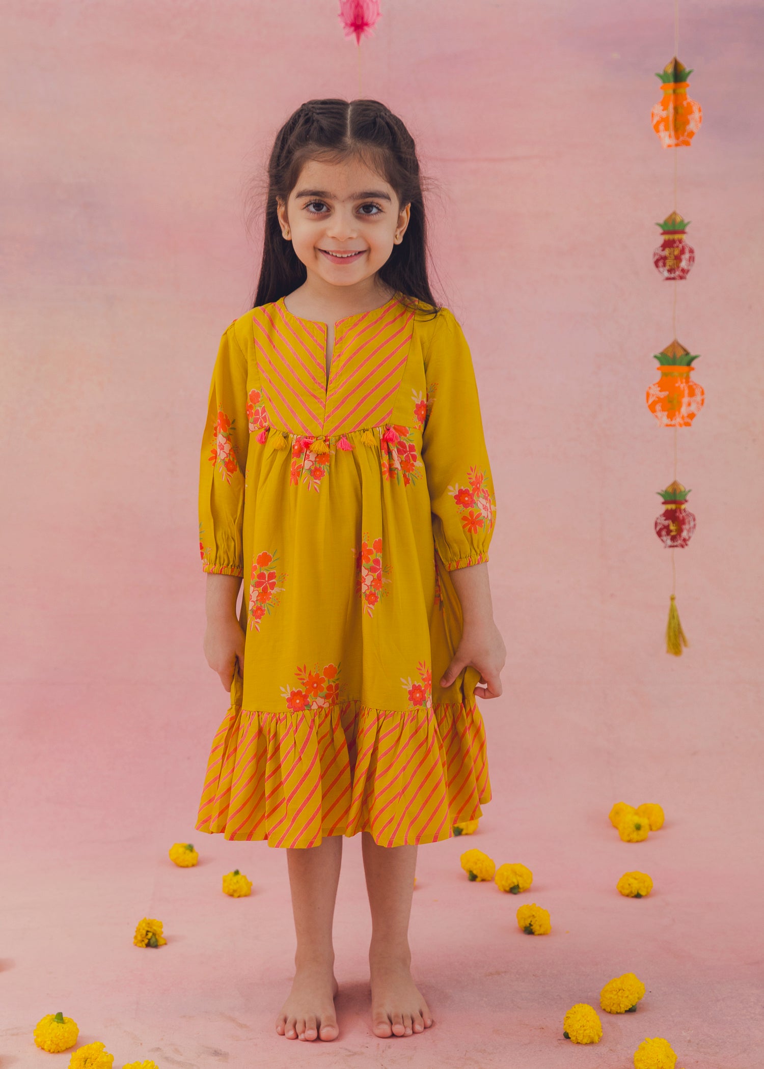 Mirage Tiered Festive Dress– Mustard (2-12Yrs)