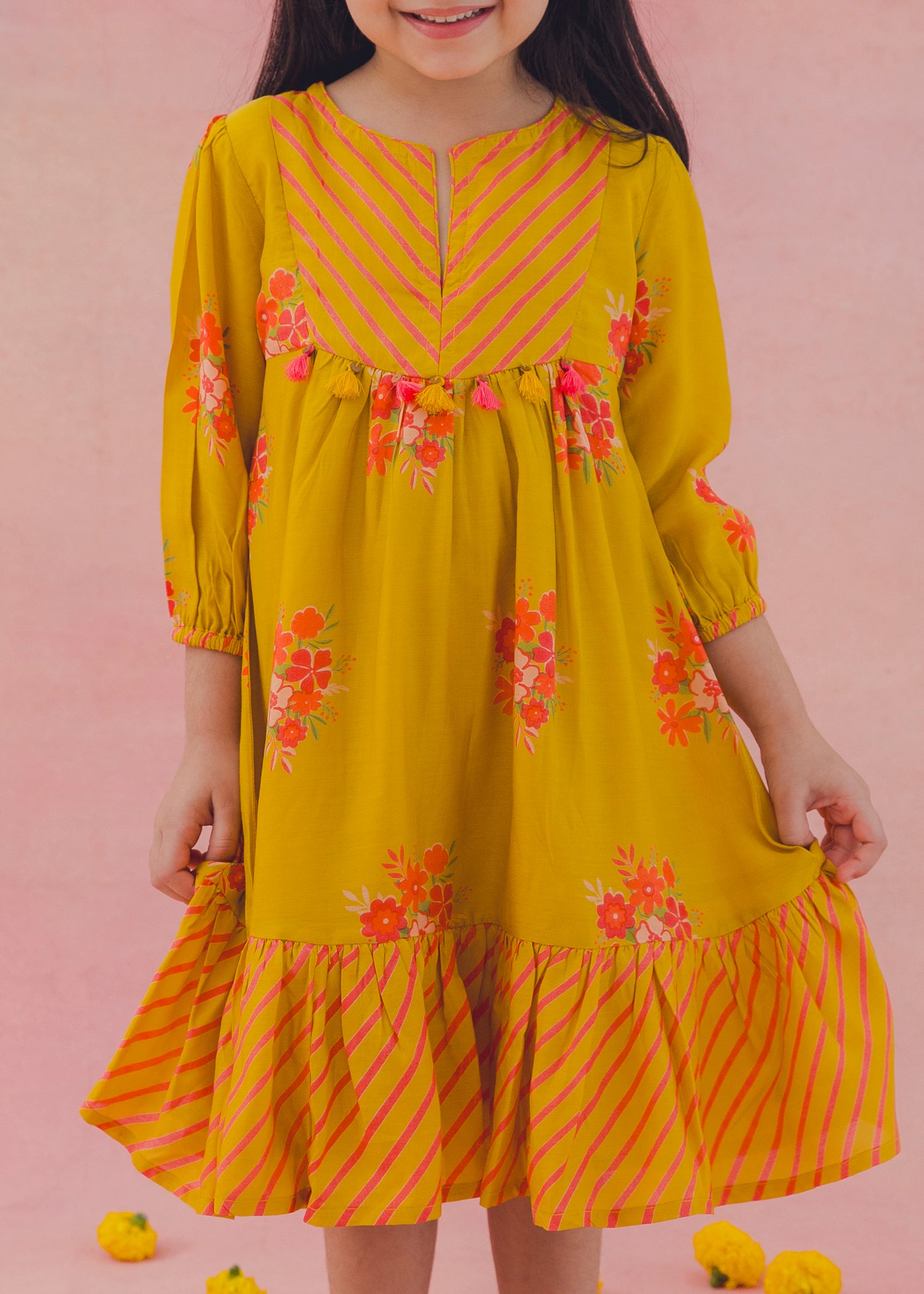 Mirage Tiered Festive Dress– Mustard (2-12Yrs)