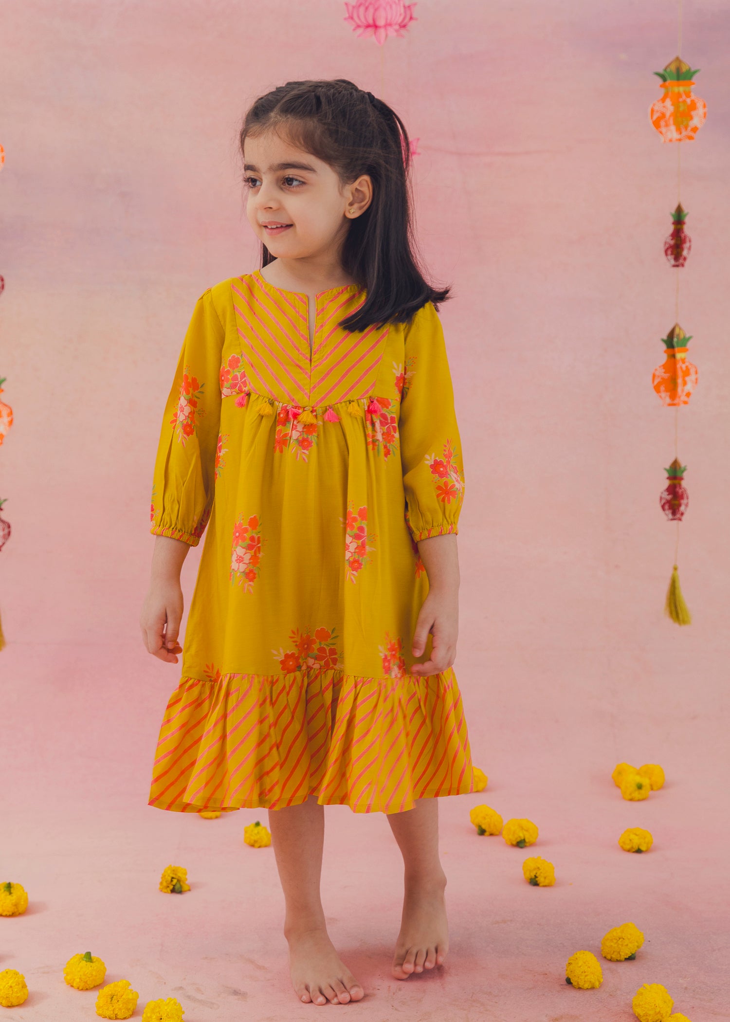 Mirage Tiered Festive Dress– Mustard (2-12Yrs)