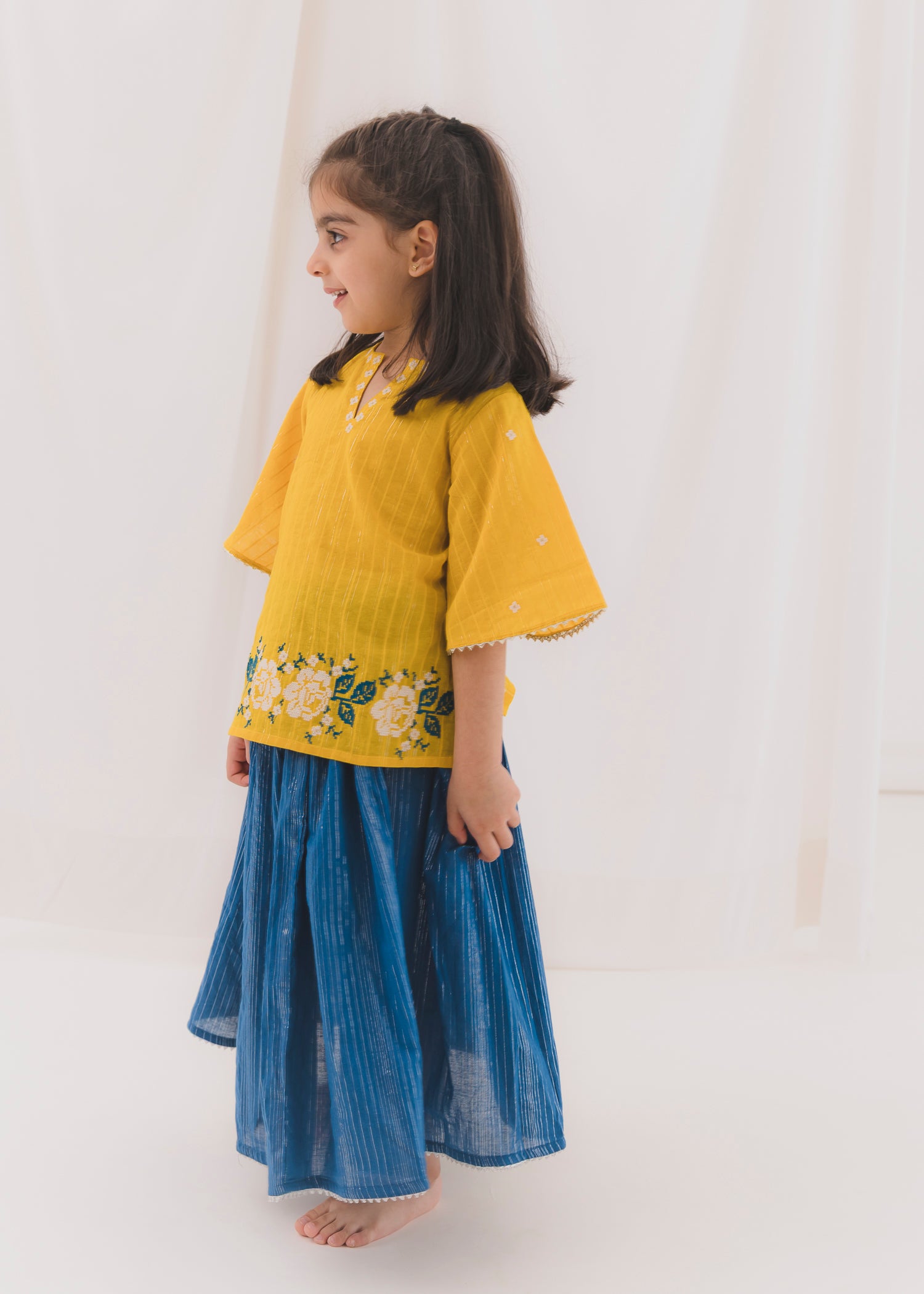 Neer Skirt Top Set-Yellow/Blue (2-12Yrs)