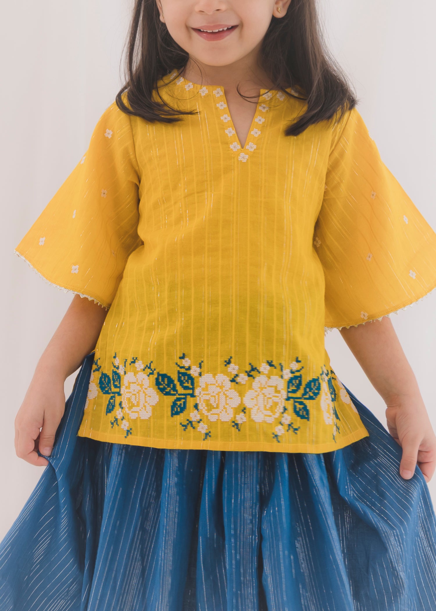 Neer Skirt Top Set-Yellow/Blue (2-12Yrs)