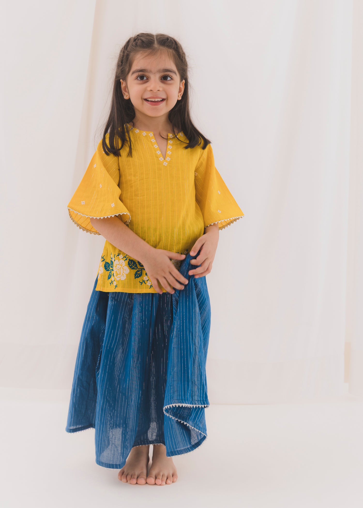 Neer Skirt Top Set-Yellow/Blue (2-12Yrs)