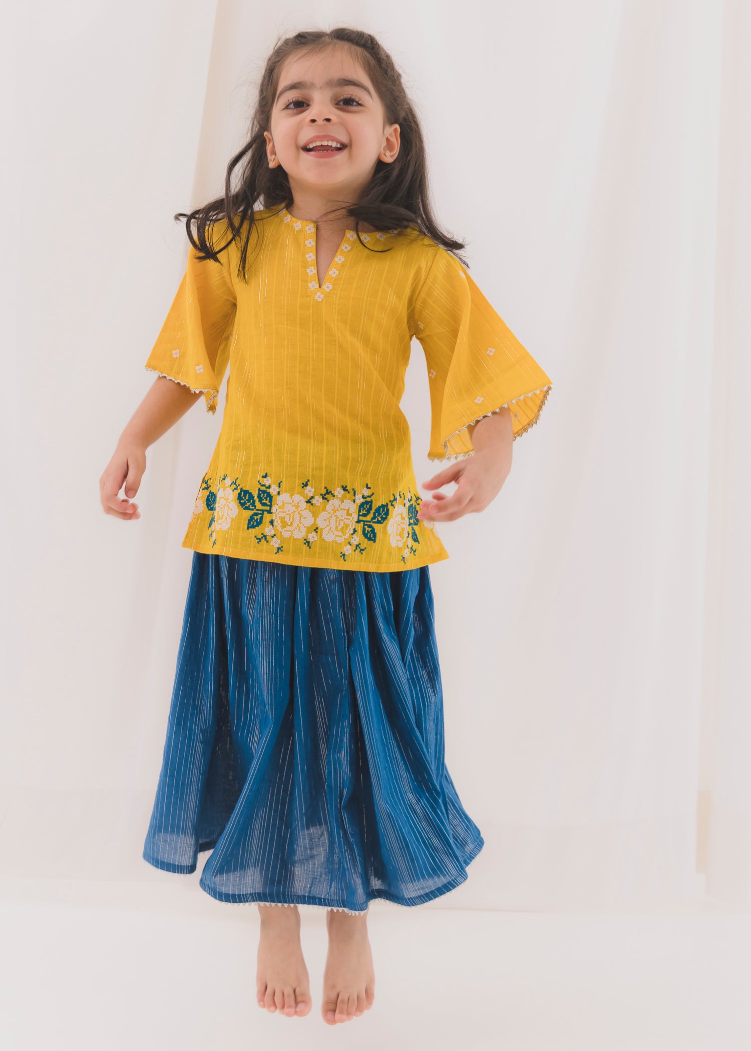 Neer Skirt Top Set-Yellow/Blue (2-12Yrs)