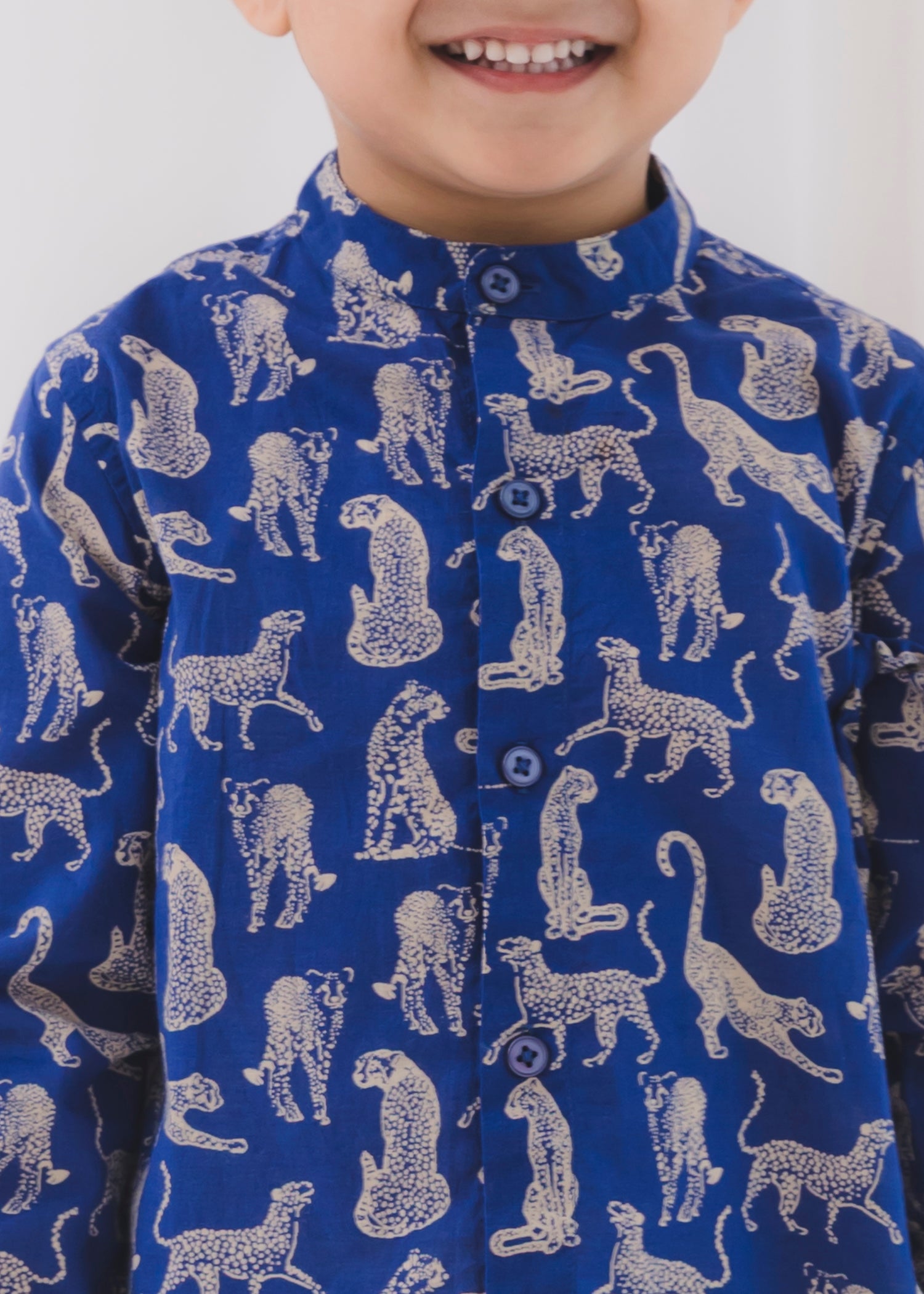 Leopard Blue Cotton Full Shirt Boys (6 Months-12 Years)