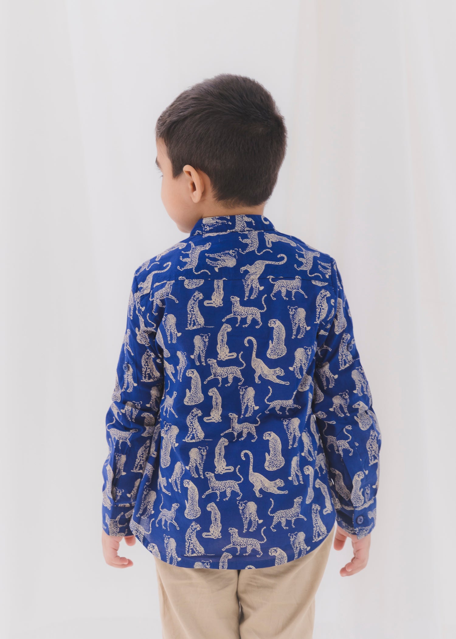 Leopard Blue Cotton Full Shirt Boys (6 Months-12 Years)