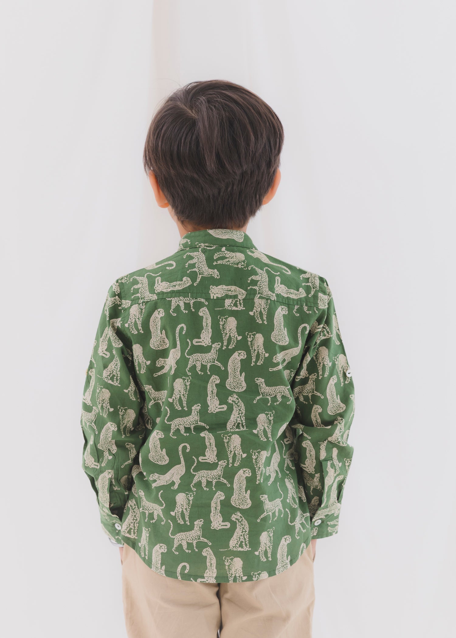 Leopard Green Cotton Full Shirt Boys (6 Months-12 Years)